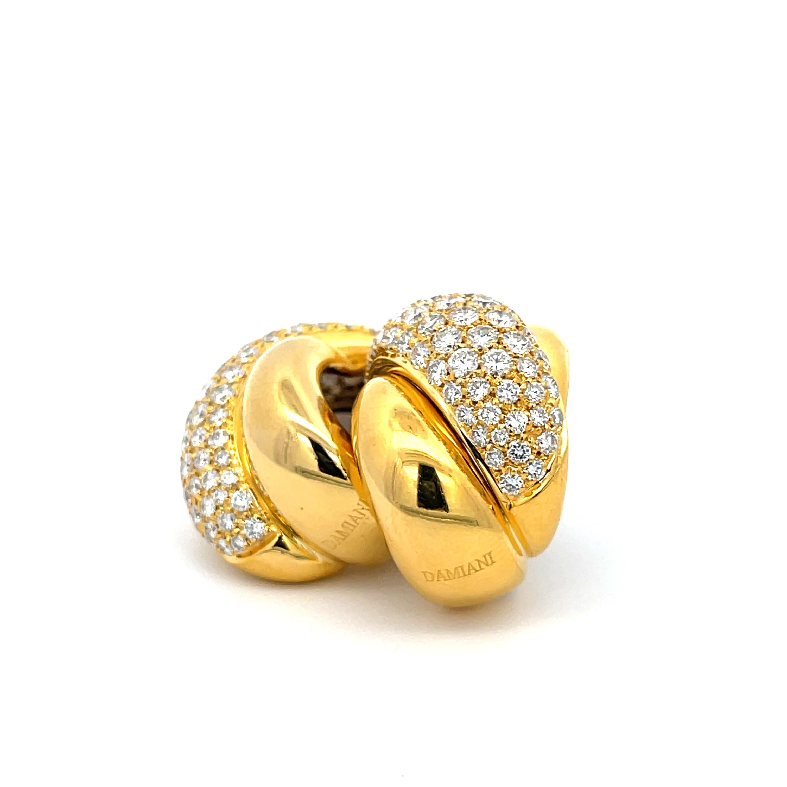 Damiani Pave Diamond Hoops in 18K Yellow Gold. The hoops feature 4.60ctw of brilliant round diamonds.
0.85