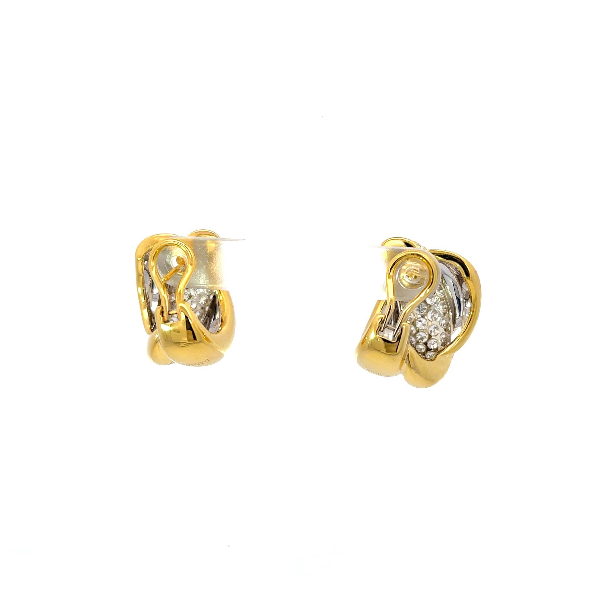 Damiani Pave Diamond Hoops 18K Yellow Gold In Excellent Condition For Sale In Dallas, TX