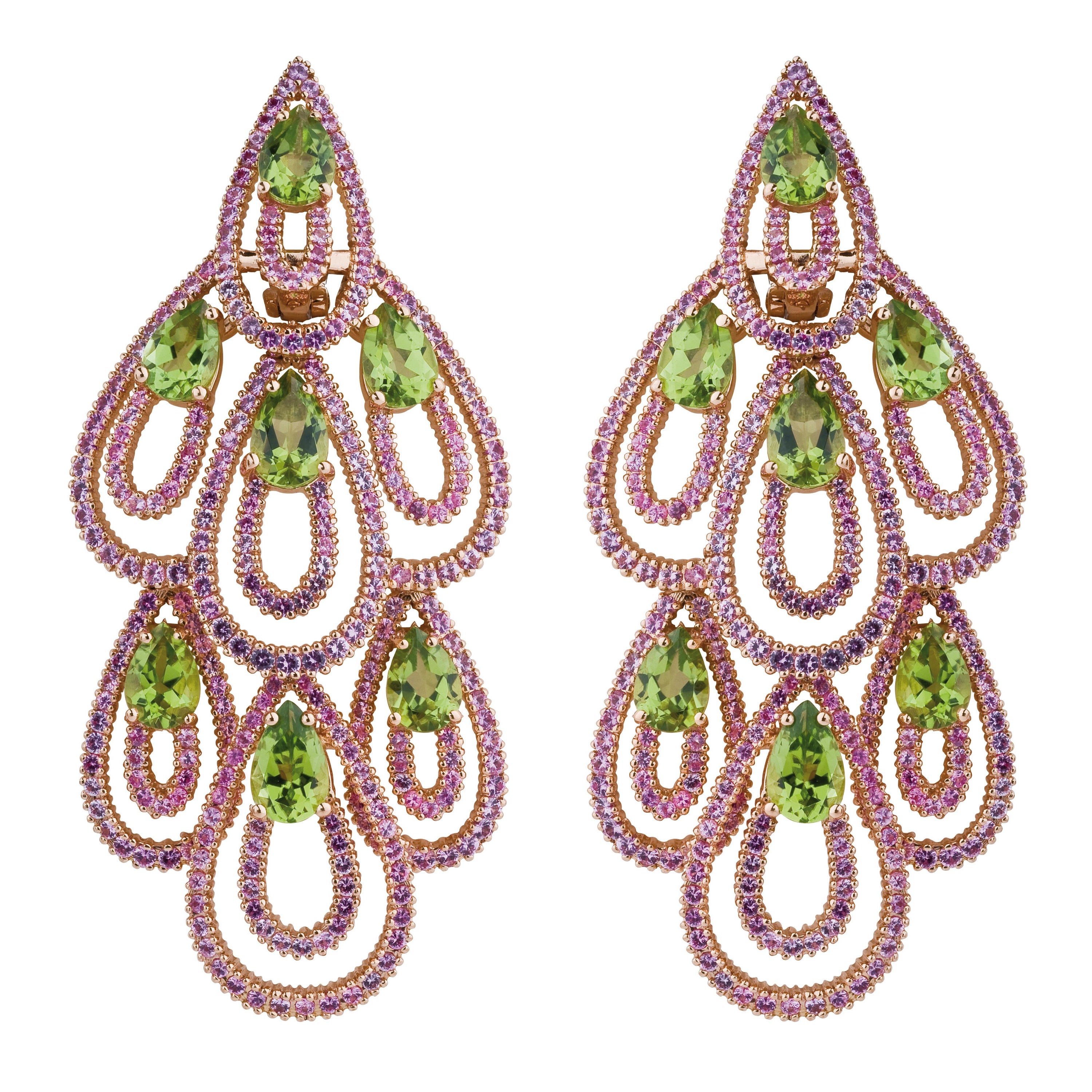 Damiani Ohrringe mit rosa Saphiren und Peridot im Angebot