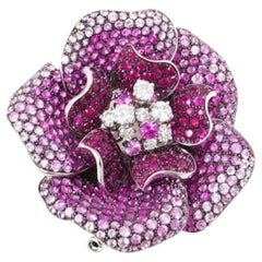 Broche Damiani Zafiro Rosa Diamante Flor, Italia, años 2000