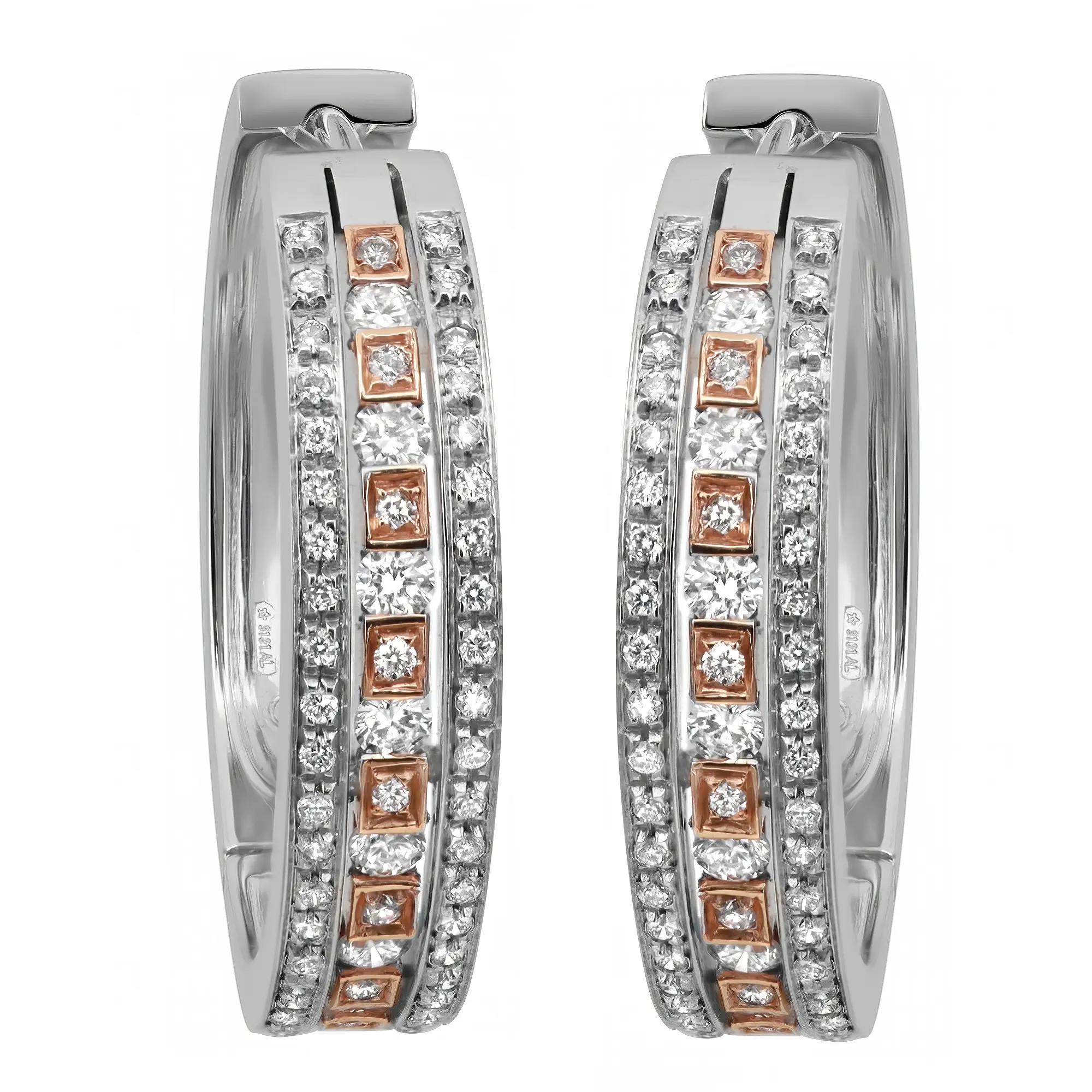 Pendientes Damiani de aro con diamantes talla redonda Oro blanco y rosa de 18 quilates 1,27Cttw