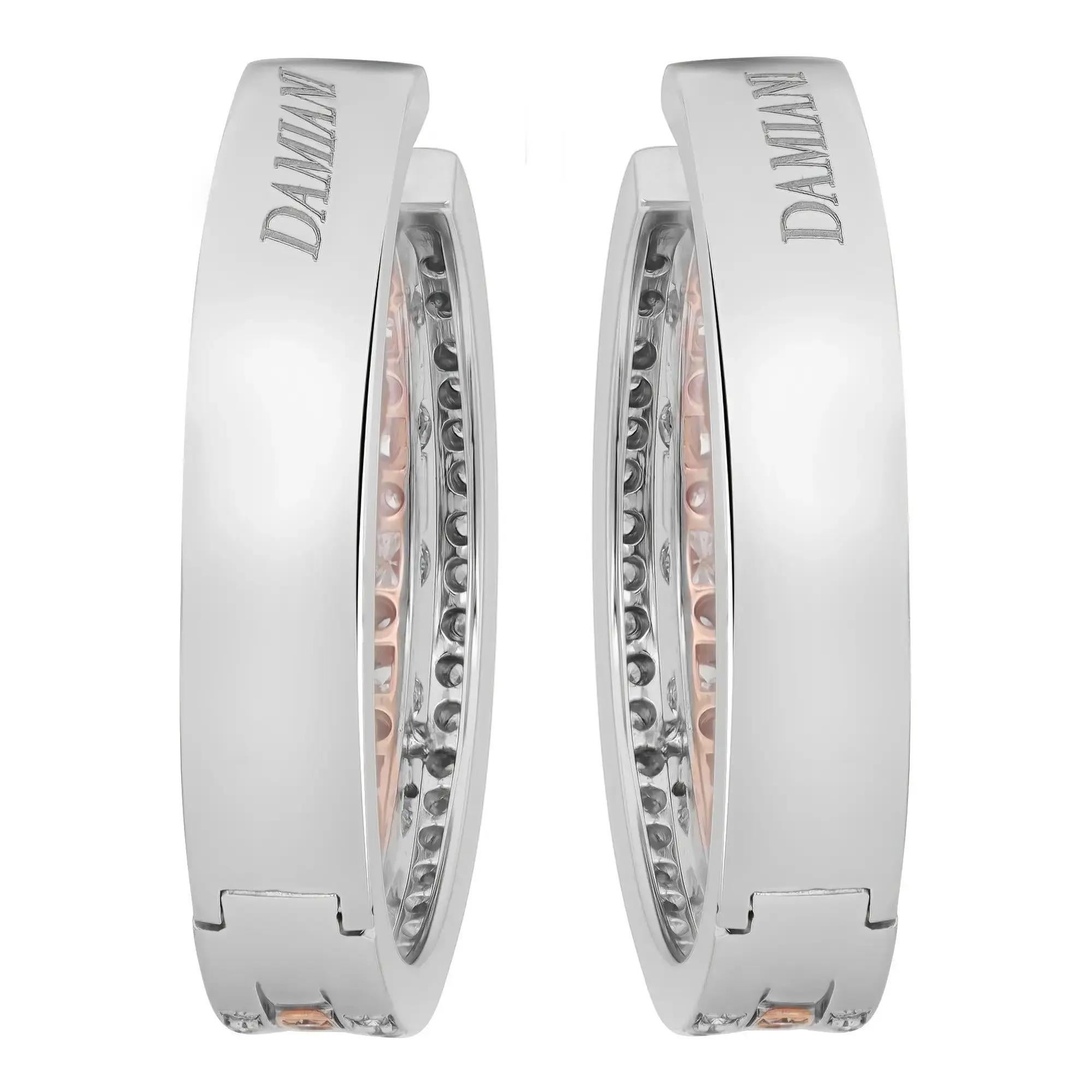 Pendientes Damiani de aro con diamante de corte redondo Oro blanco de 18 quilates 1,27Cttw Moderno en venta
