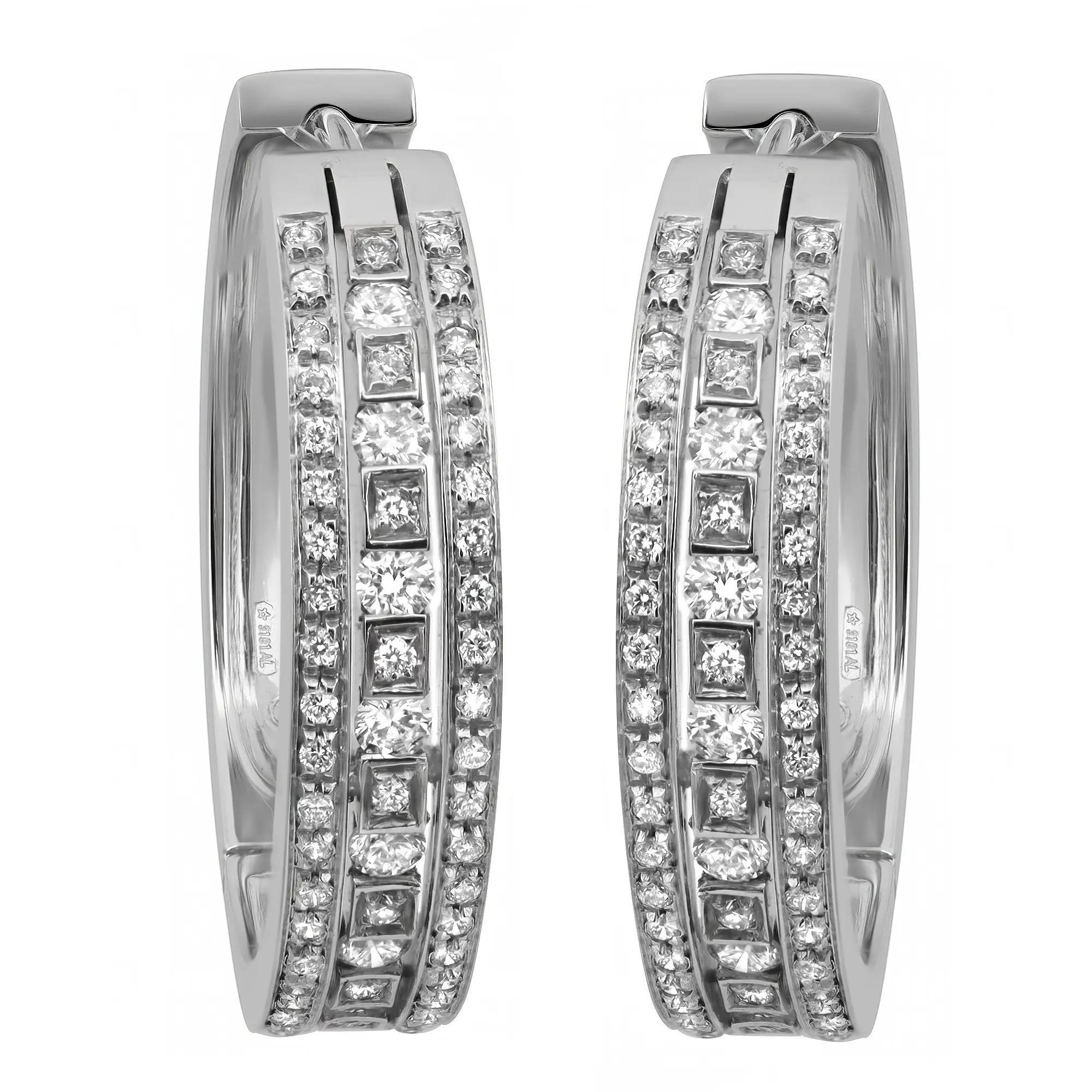Pendientes Damiani de aro con diamante de corte redondo Oro blanco de 18 quilates 1,27Cttw Corte redondo en venta