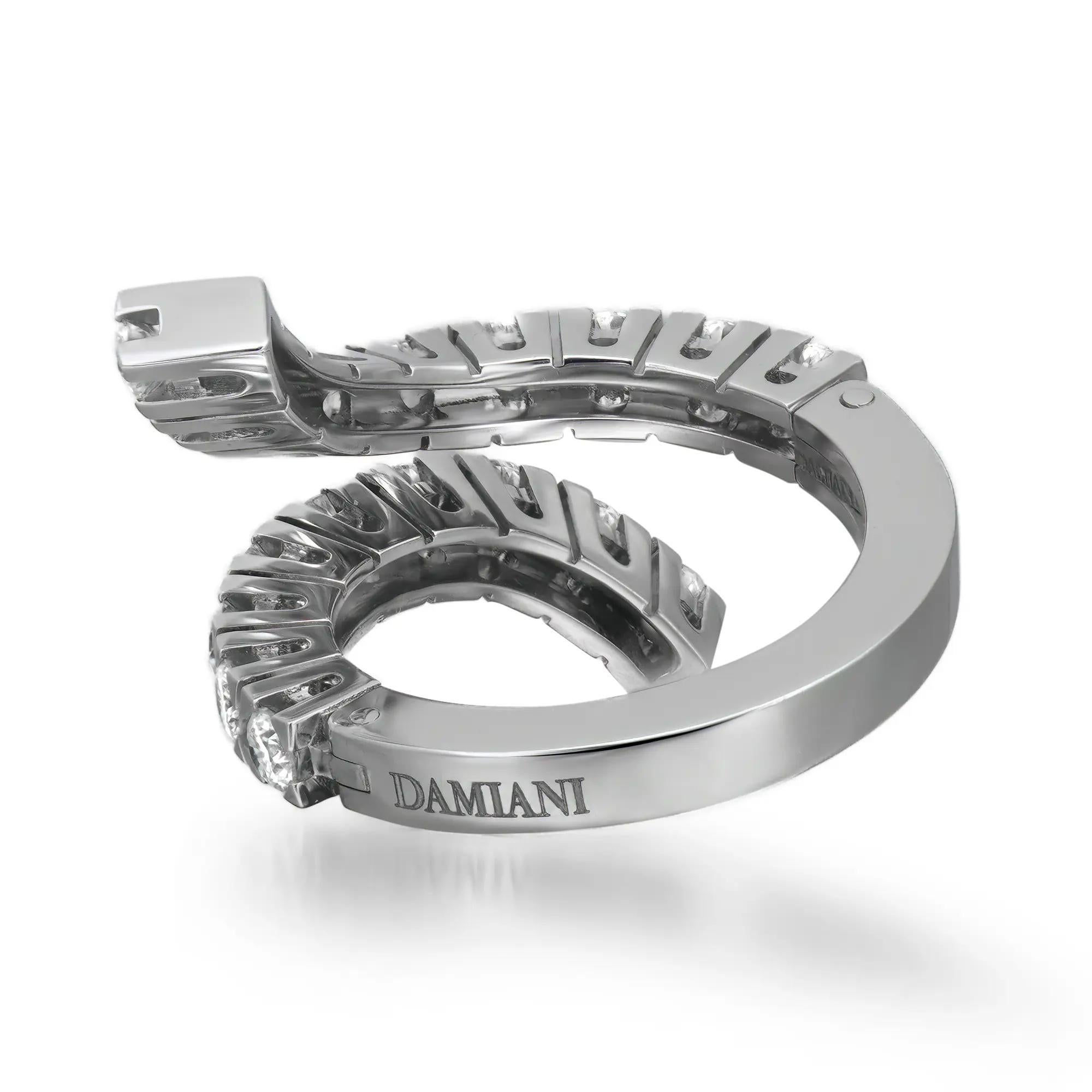 Modern Damiani Round Cut Diamond Open Ring 18K White Gold 1.26Cttw Size 5.5 For Sale