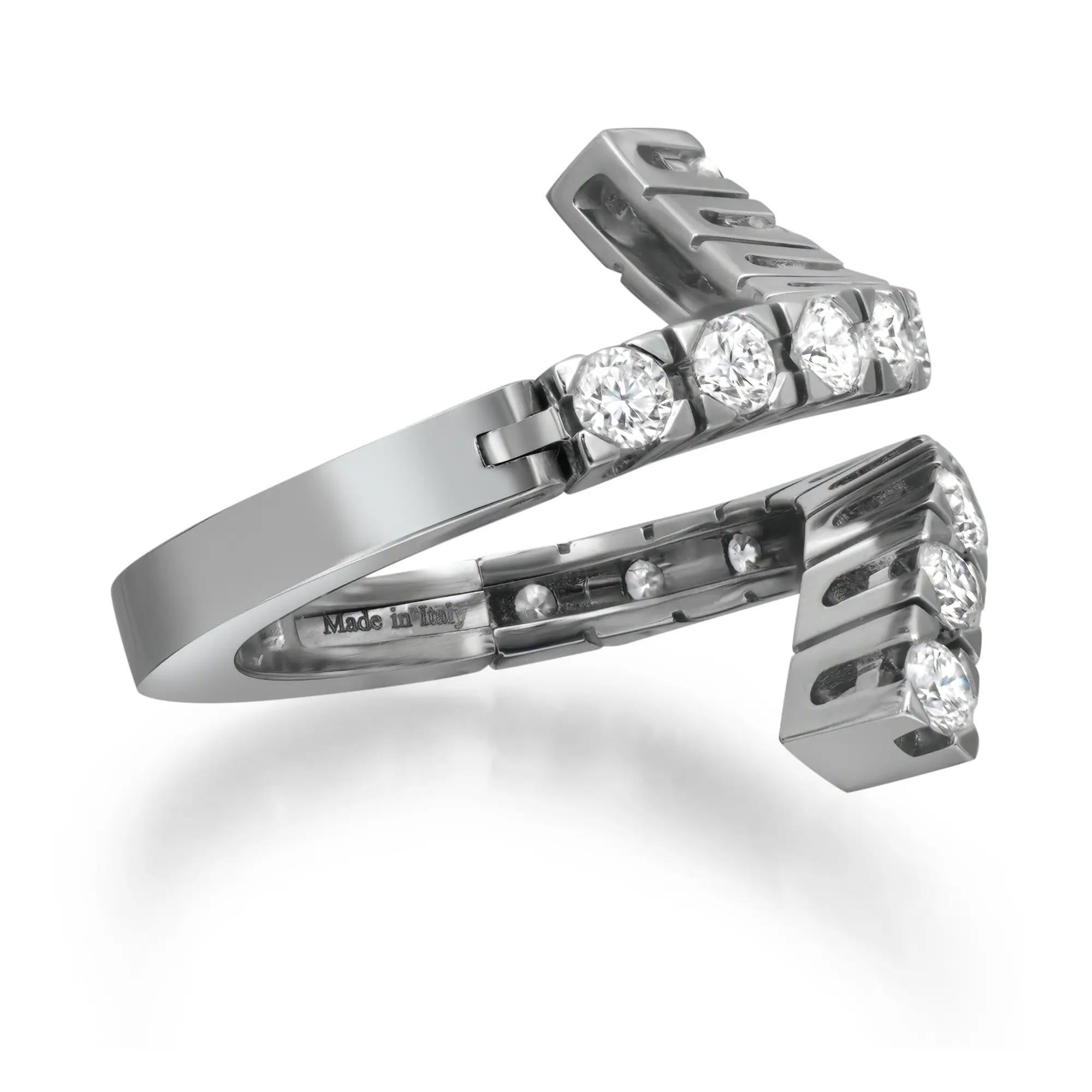 Damiani Round Cut Diamond Open Ring 18K White Gold 1.26Cttw Size 5.5 In New Condition For Sale In New York, NY