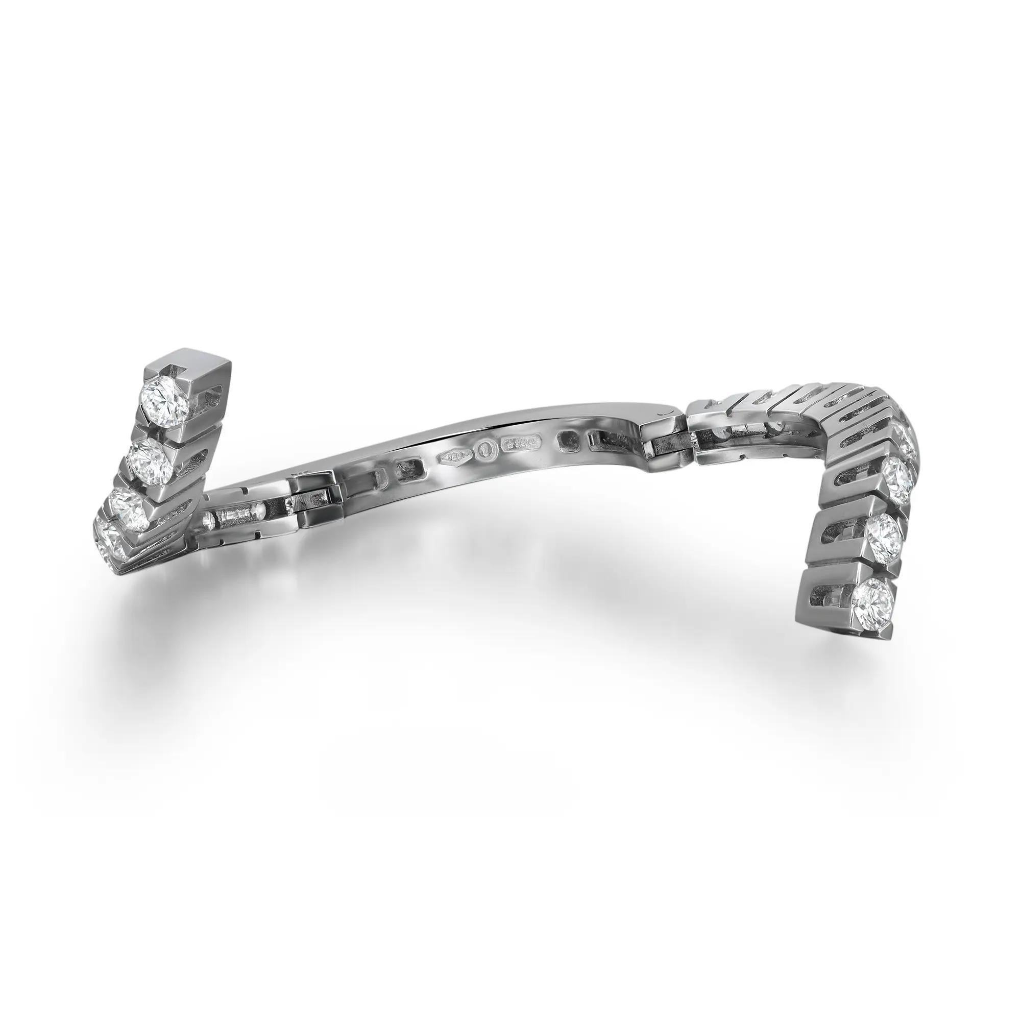 Women's Damiani Round Cut Diamond Open Ring 18K White Gold 1.26Cttw Size 5.5 For Sale