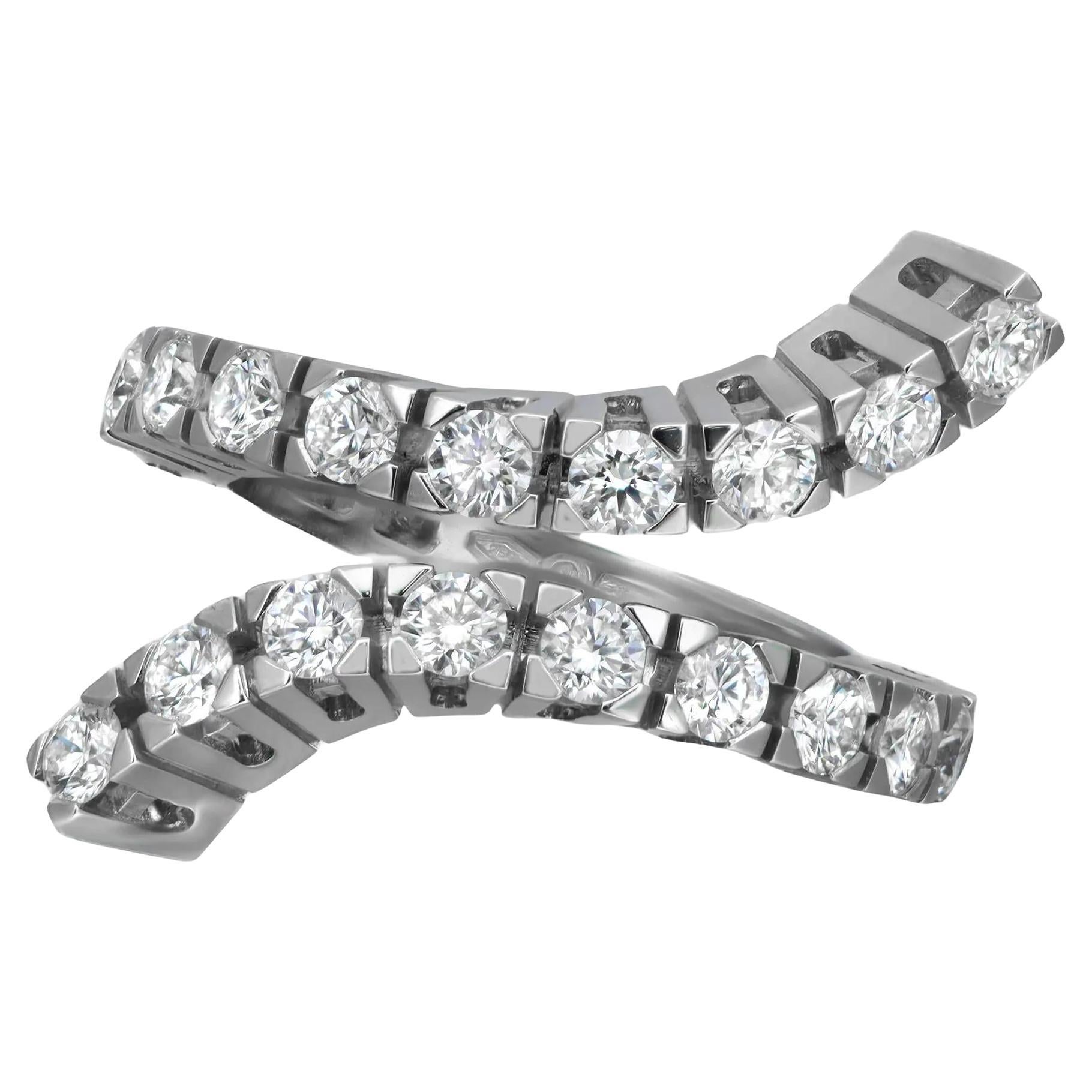 Damiani Round Cut Diamond Open Ring 18K White Gold 1.26Cttw Size 5.5 For Sale