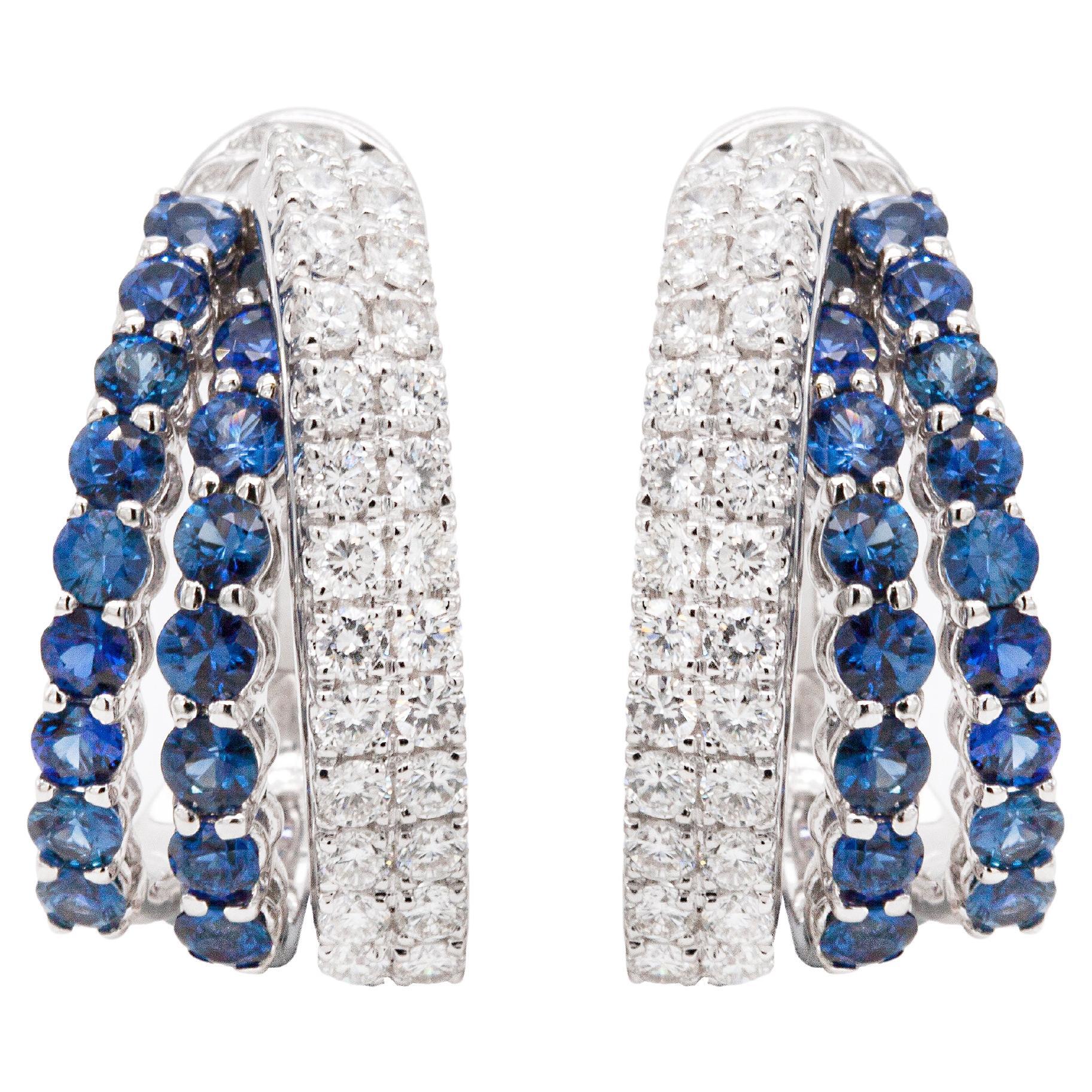 Damiani Sapphire and Diamond 18 Carat White Gold Multi Row Half-Hoop Earrings