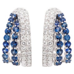 Damiani Sapphire and Diamond 18 Carat White Gold Multi Row Half-Hoop Earrings