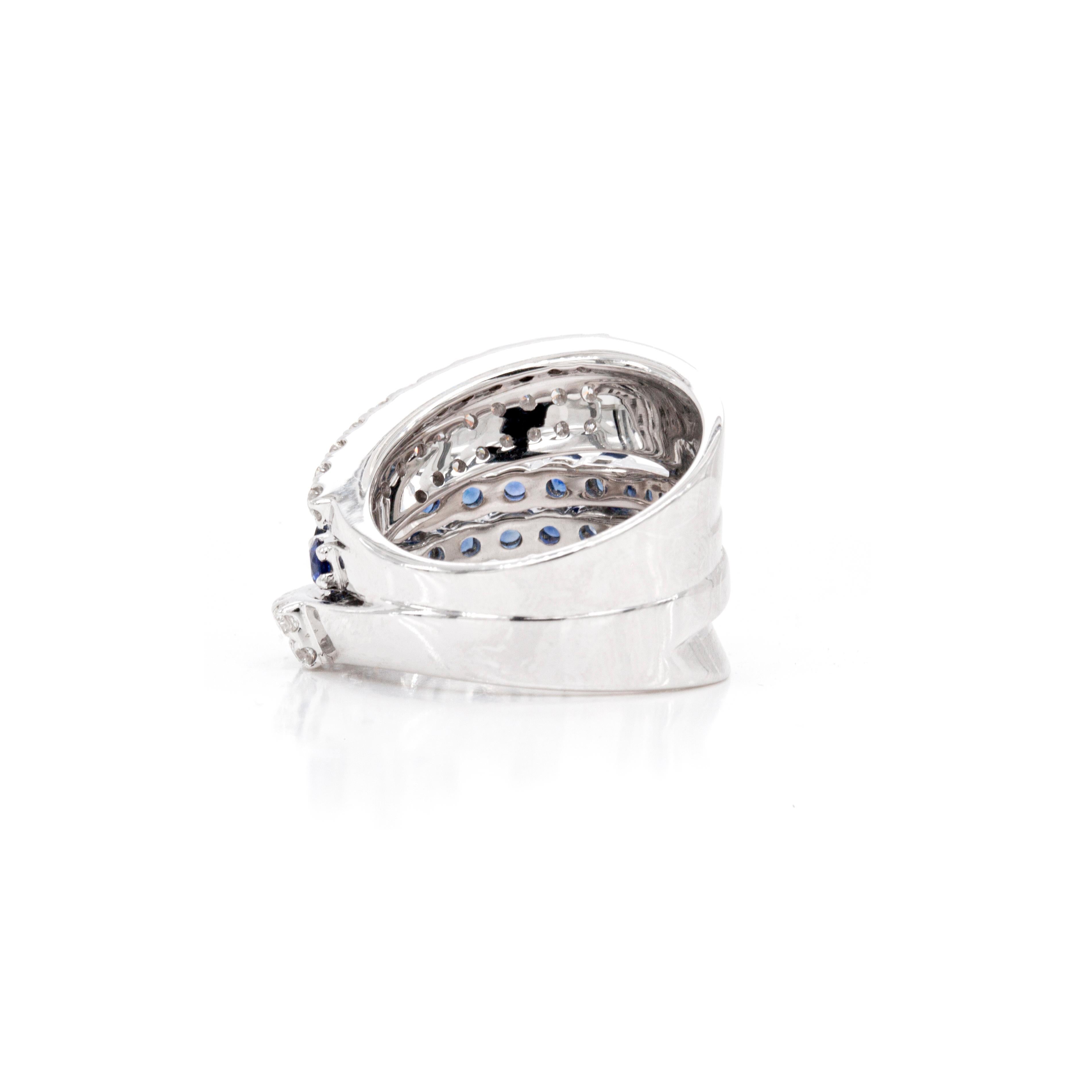 Modern Damiani Sapphire and Diamond 18 Carat White Gold Wide Cocktail Ring For Sale