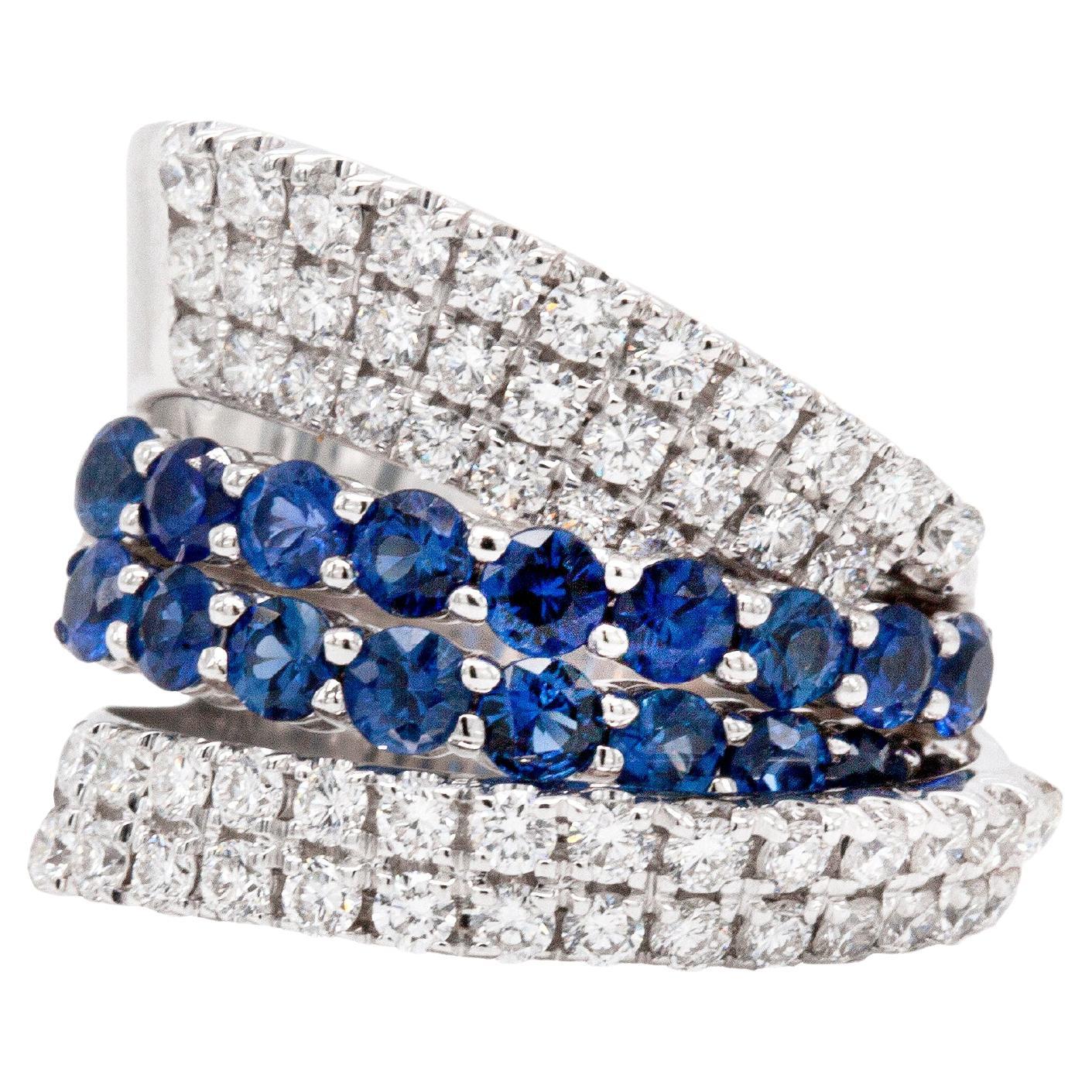 Damiani Sapphire and Diamond 18 Carat White Gold Wide Cocktail Ring