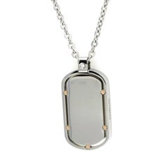 Damiani Stainless Steel and 18 Karat Gold Diamond Dog Tag Pendant Necklace