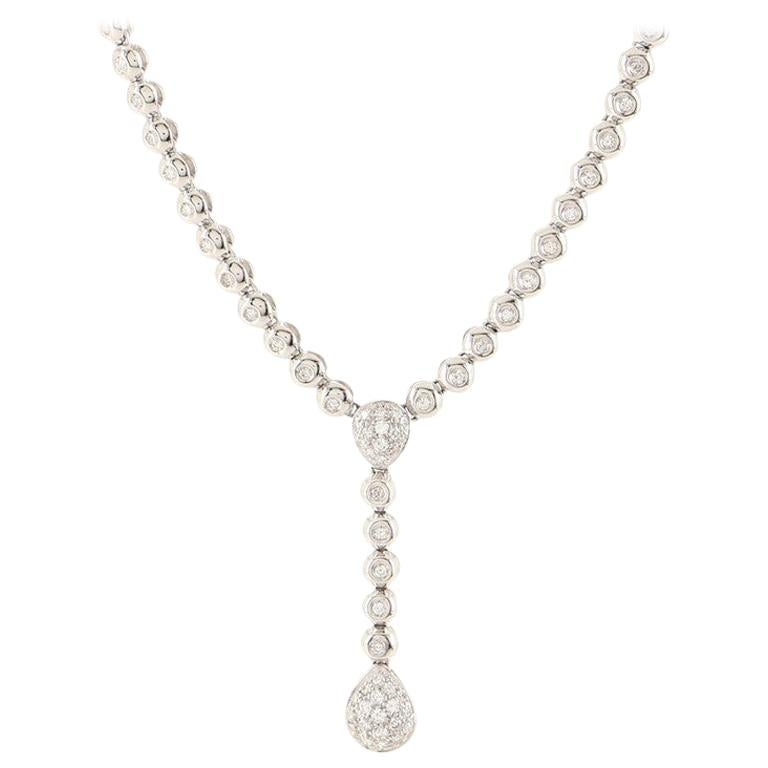 Damiani Teardrop Pendant Necklace 18k White Gold and Diamonds