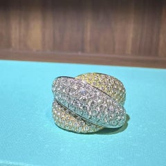 Damiani Vintage Three-Tone Gold Luxury Heavy-Crafted Full Diamond Ring Size 62