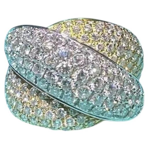 Damiani Vintage Three-Tone Gold Luxury Heavy-Crafted Full Diamond Ring Size 62 For Sale