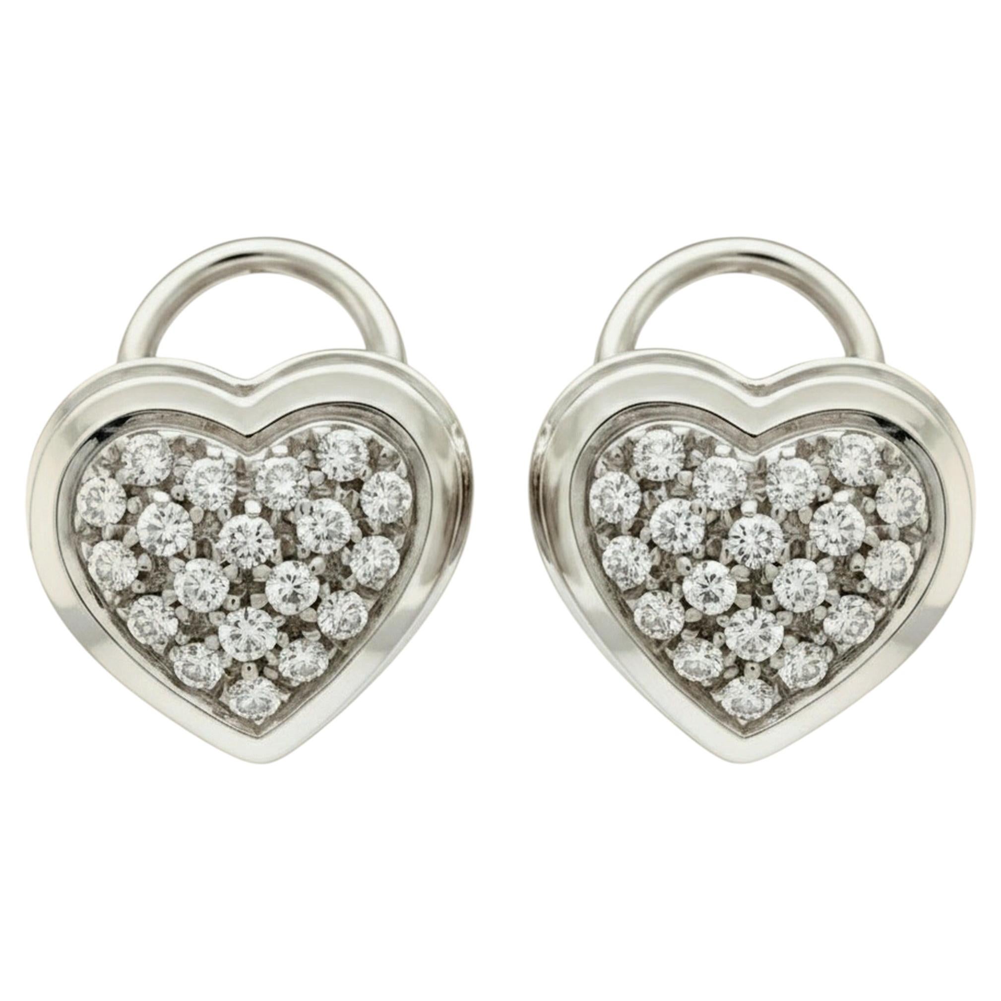 Pre-owned Damiani White Gold 18k Diamond Heart Earrings