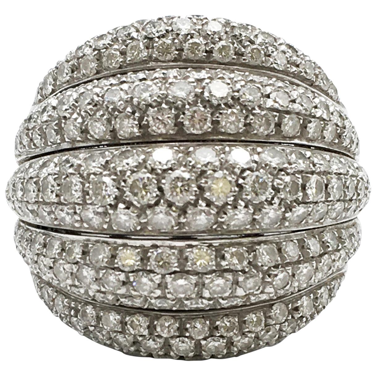 Damiani White Gold and Diamond 5-Row Ring