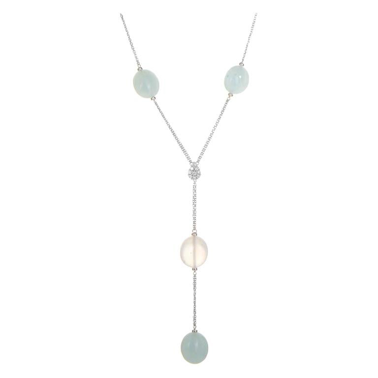 Damiani White Gold Gemstone and Diamond Lariat Style Necklace