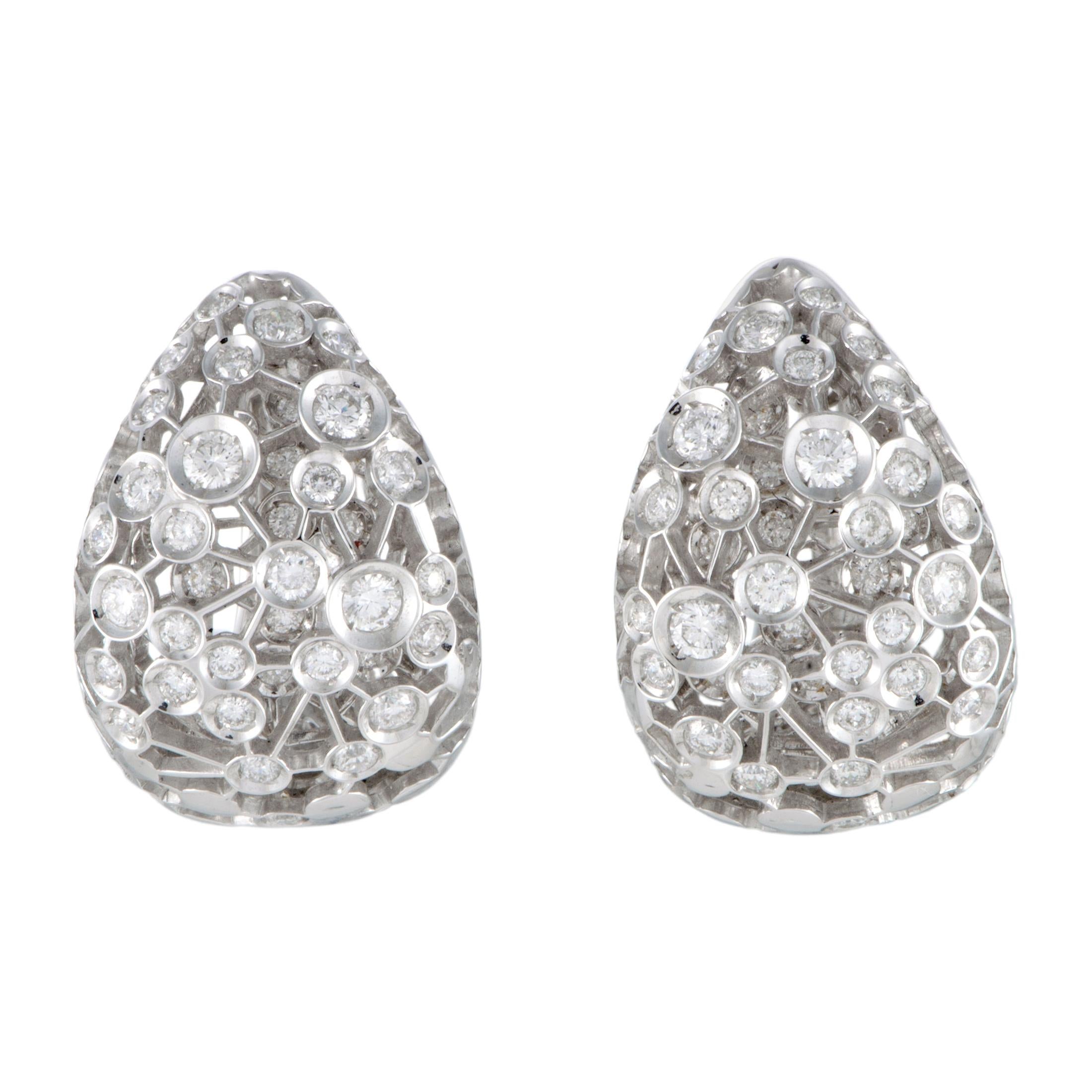 Damiani White Gold Wide Diamond Huggie Earrings