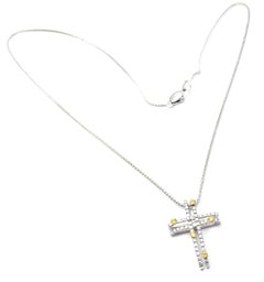 Damiani White and Yellow Diamond Cross White Gold Pendant Necklace