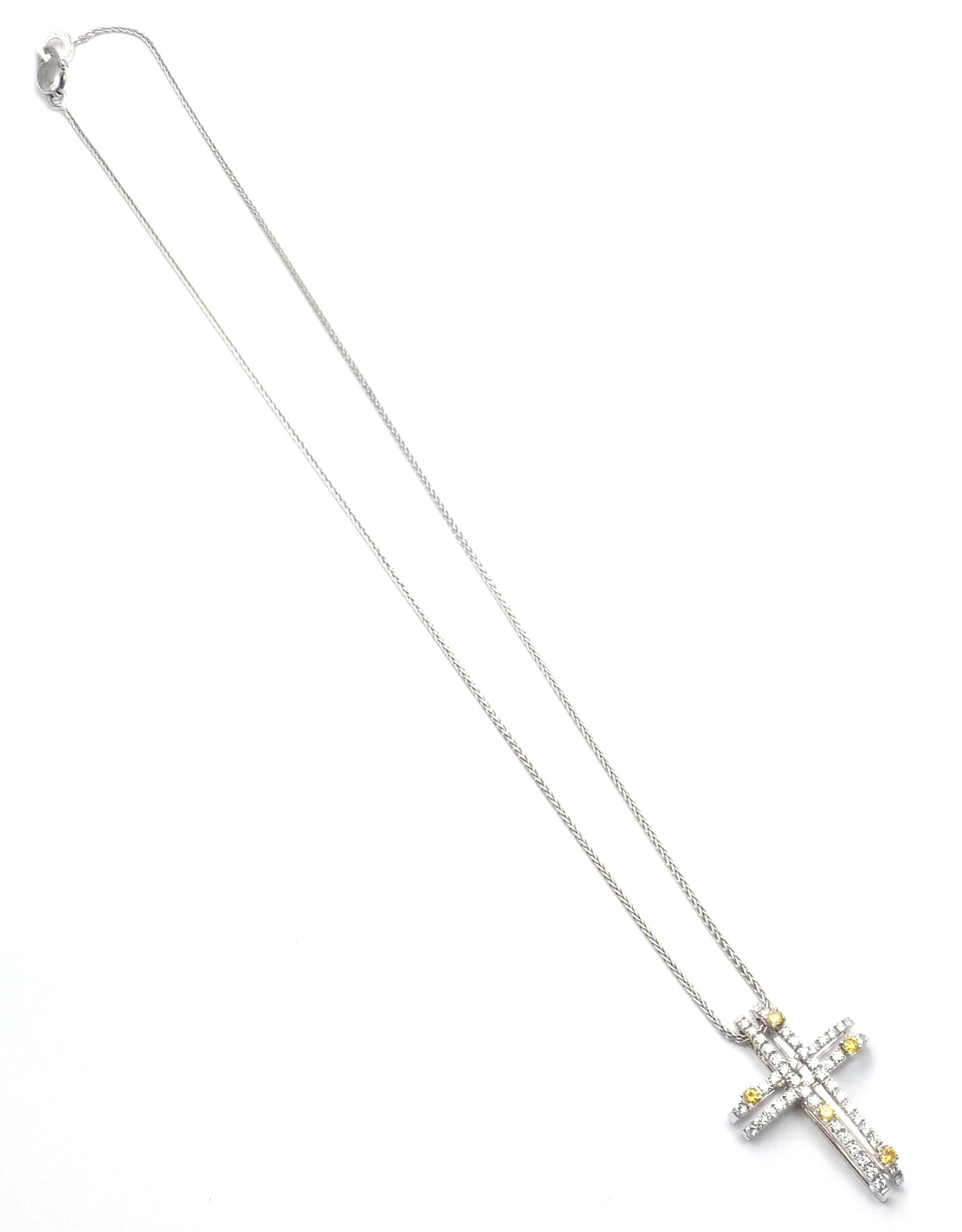 Women's or Men's Damiani White and Yellow Diamond Cross White Gold Pendant Necklace