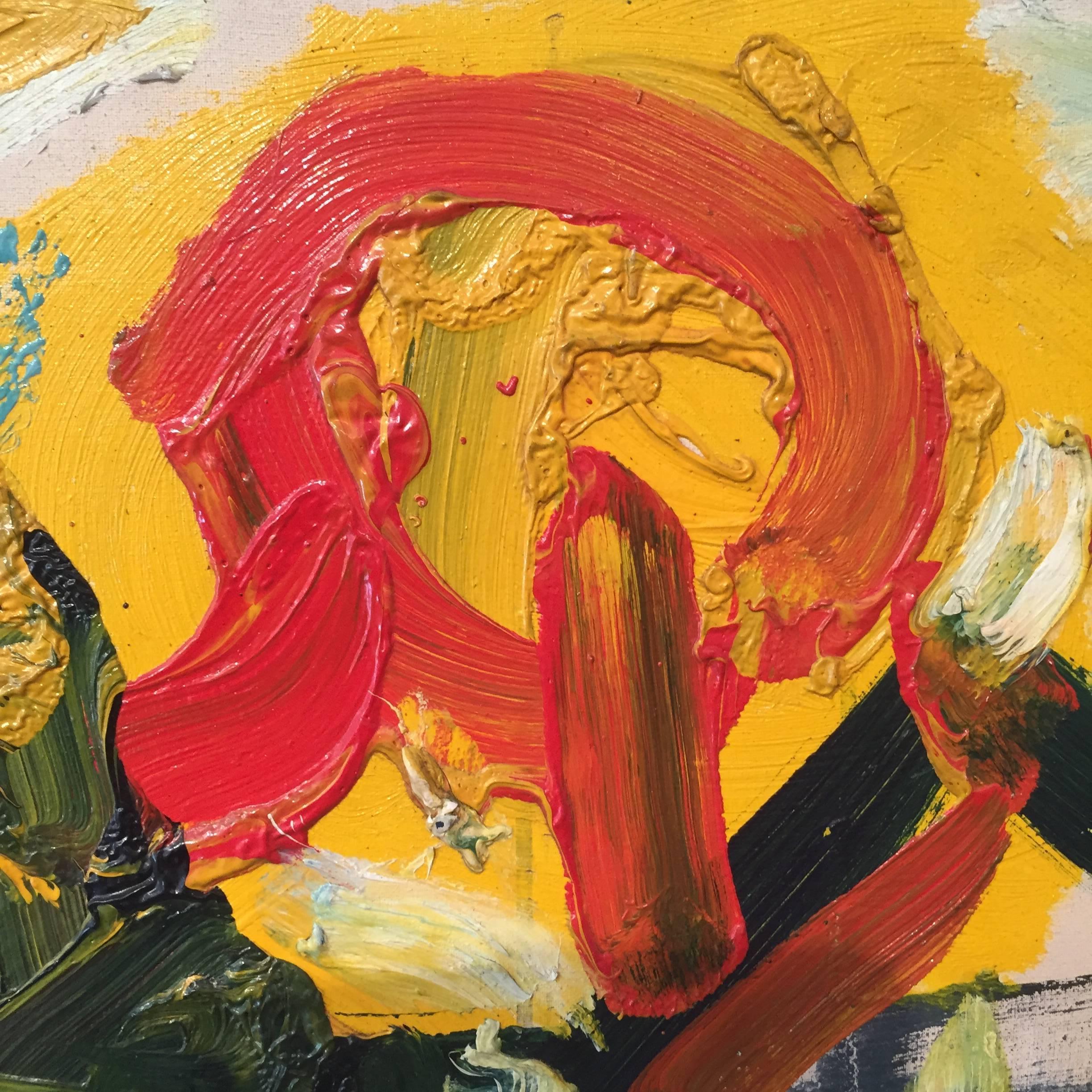 Bernard Damiano 'Composition' 1975 Oil Canvas Expressionism Colorful Yellow Cyan For Sale 14