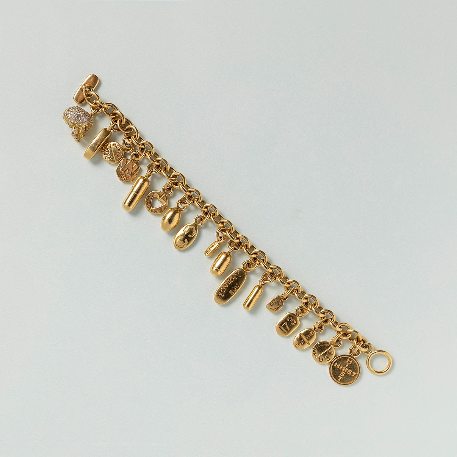 Women's or Men's Damien Hirst 18k Gold and Diamond Pill Bracelet For Sale