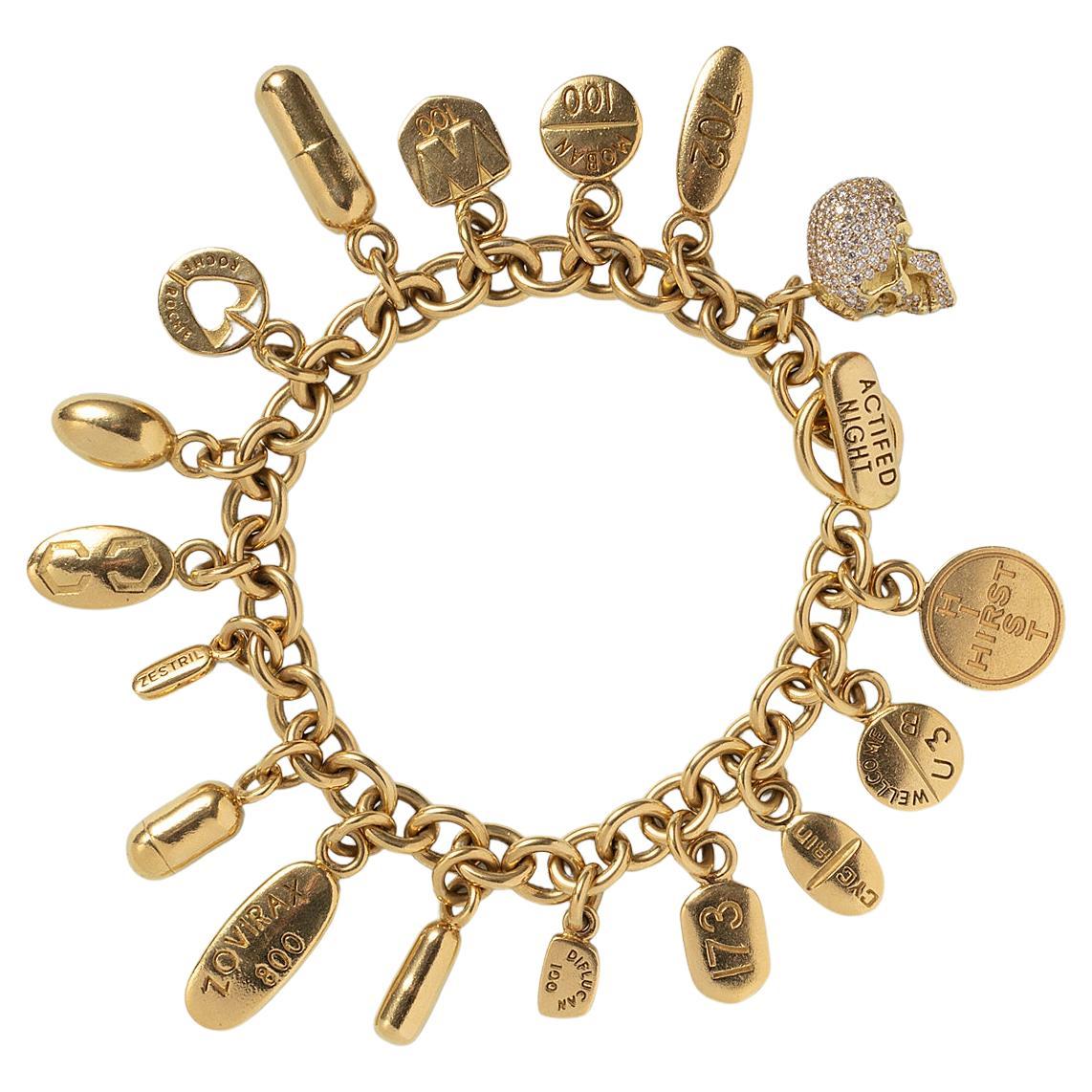 Damien Hirst 18k Gold and Diamond Pill Bracelet For Sale