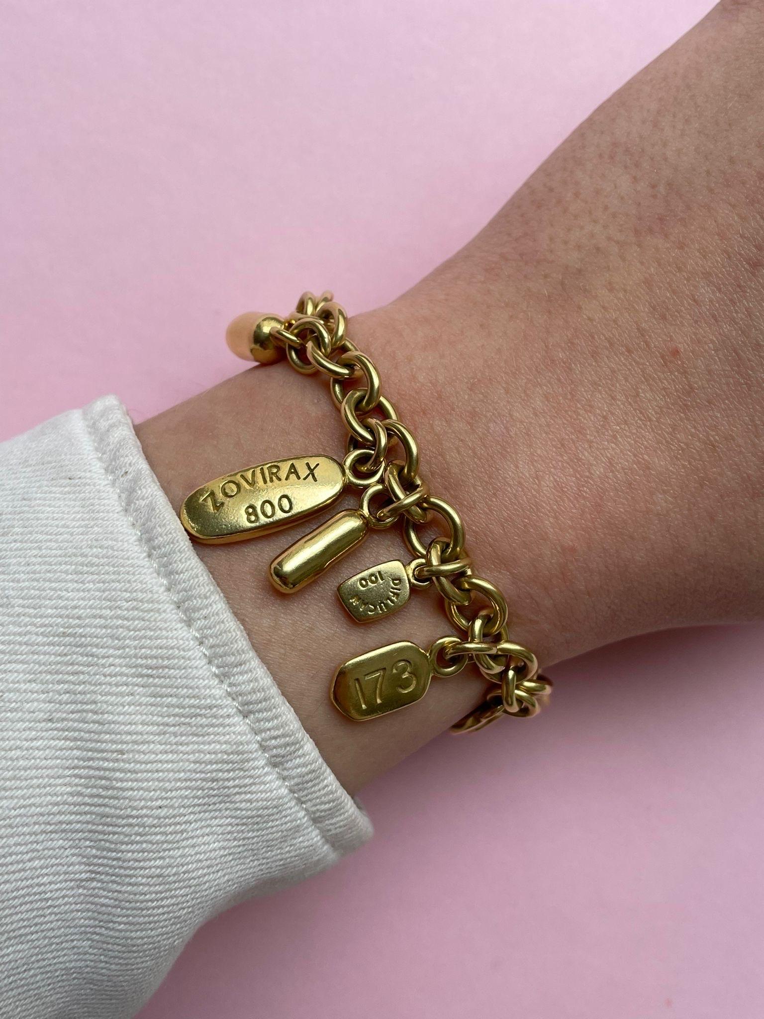 Brilliant Cut Damien Hirst gold and diamond pill bracelet For Sale