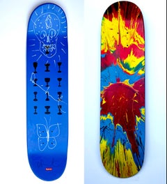 Butterfly Skull: Original hand signed drawing on limited edition Spin skateboard