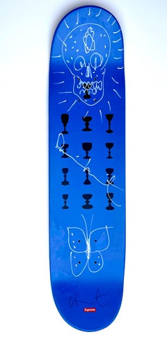 Calavera de mariposa: Dibujo original firmado a mano en monopatín Spin de edición limitada