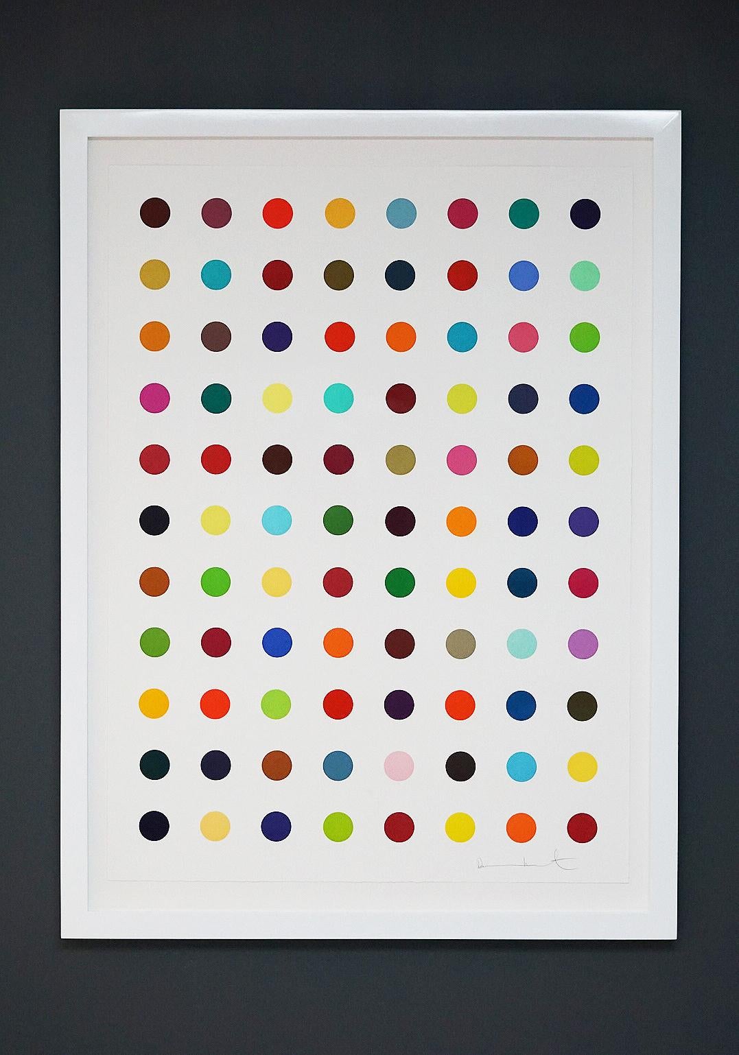 Multi-color "Spots" by Damien Hirst  is created in a limited edition of 55. The "Spot Series”  is one of Hirst's most recognizable series, with over 1000 variations (created over the past 25 years) currently in existence. Each edition of woodcut