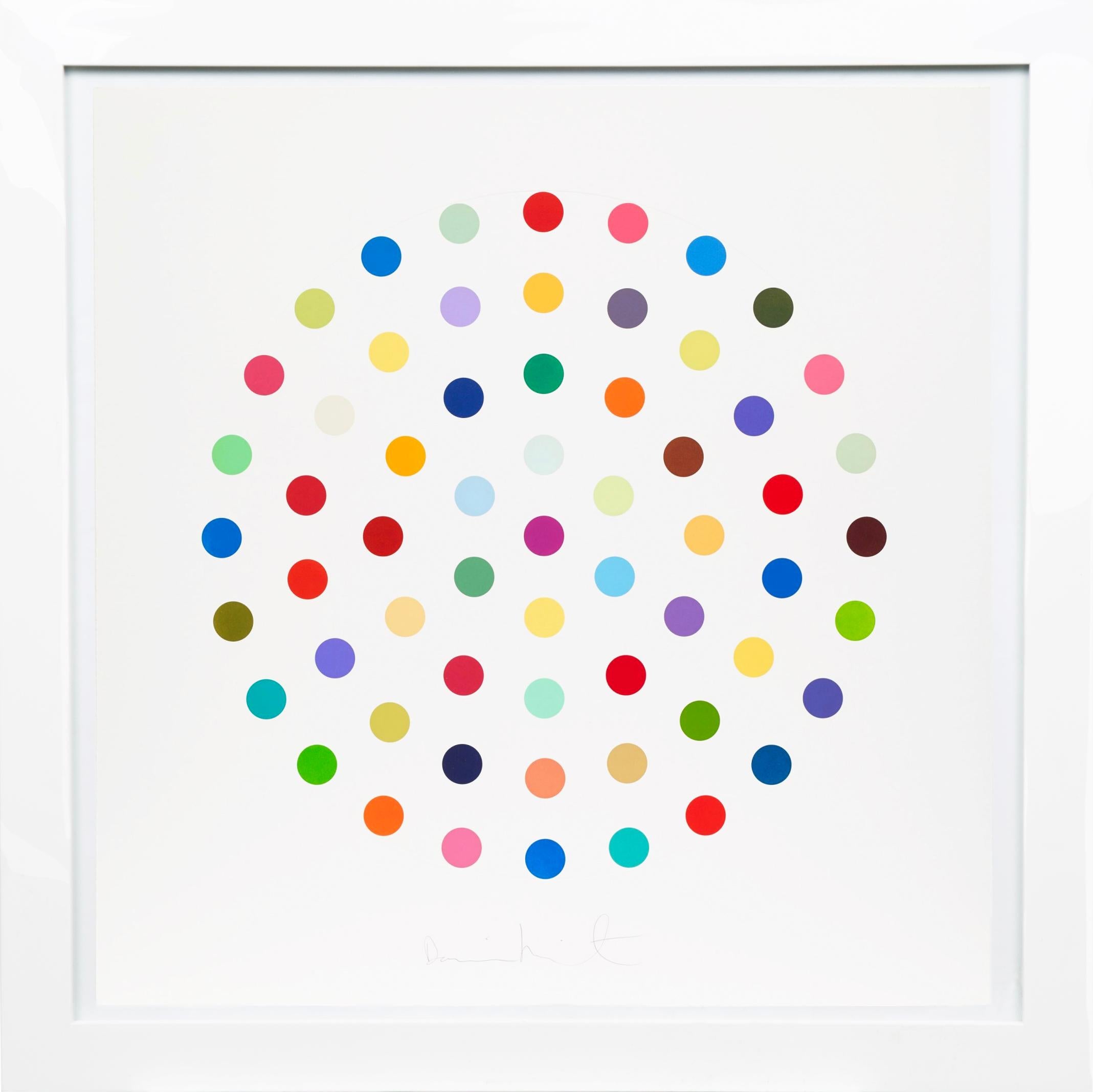The Multi-color Spots by Damien Hirst is hand etched with aquatint in his signature, never repeated, palette of bright colors. Signed by the artist in pencil on the lower center and numbered on verso. This artwork comes in a custom made museum