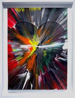 Heart Spin: Framed Abstract Acrylic Painting in Black, Orange, Yellow