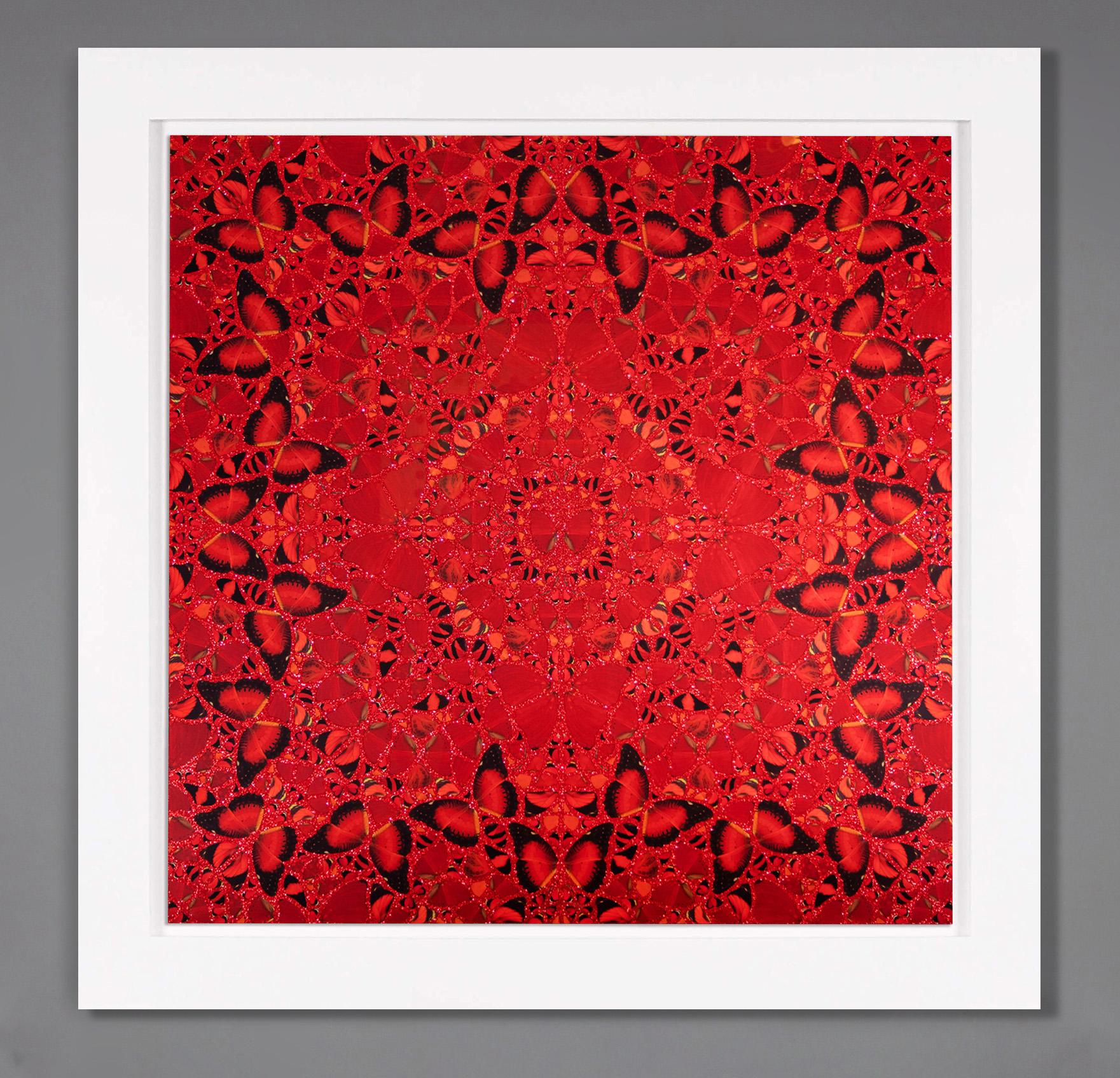 Damien Hirst’s ‘Nūr Jahān’ is laminated giclée print on aluminum composite panel with glitter, and is one in a series of five mesmerizing prints in ‘The Empresses’ series. 'Nūr Jahān,' defined by complex mosaic-like arrangements and a structural