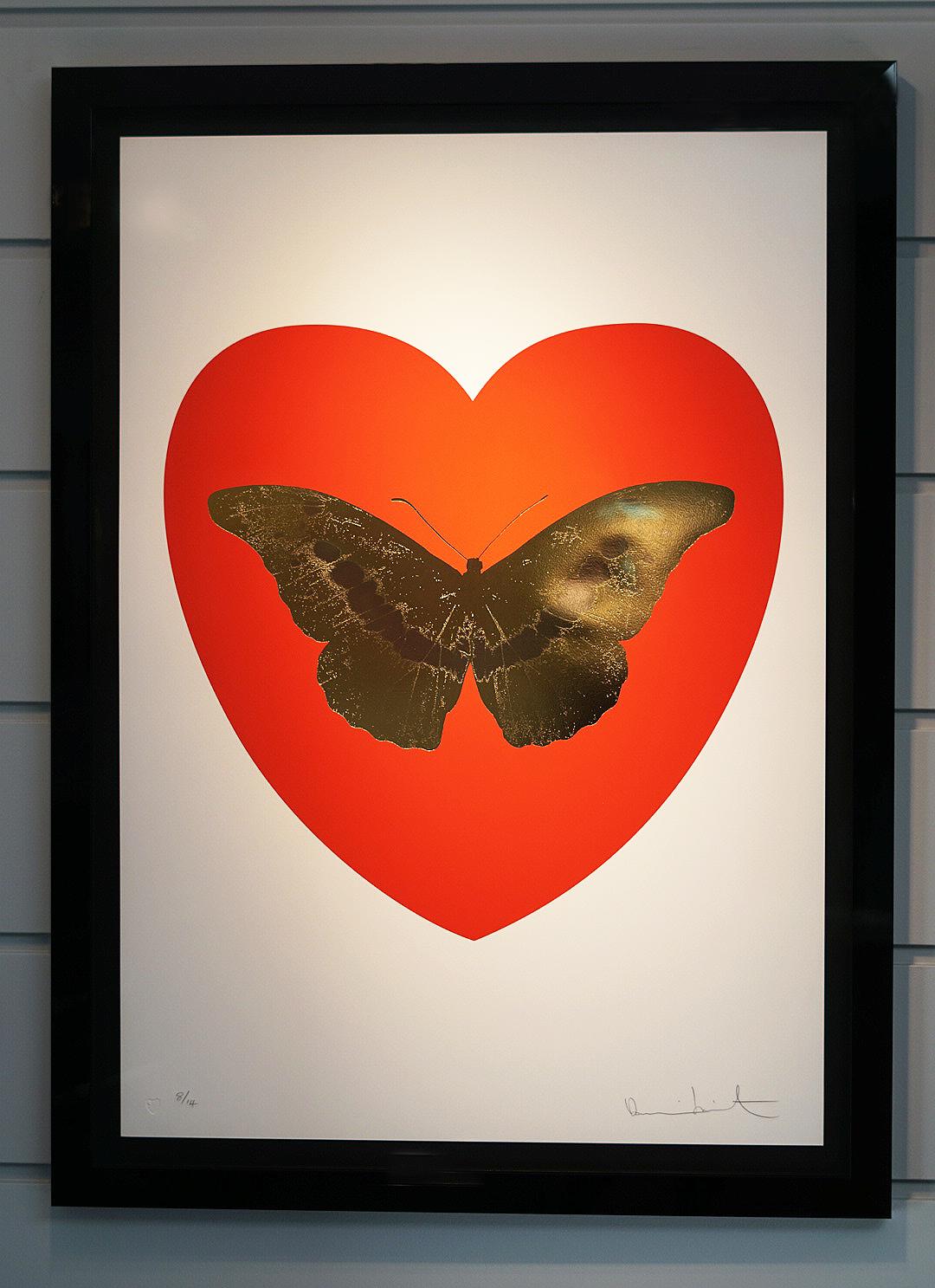 This series 'I Love You' is created in Damien Hirst's signature style, using butterflies as a symbolism for the celebration of life. This particular work features a 'Poppy Red' heart with gold foil-block on Somerset Satin 410gsm paper.

Small