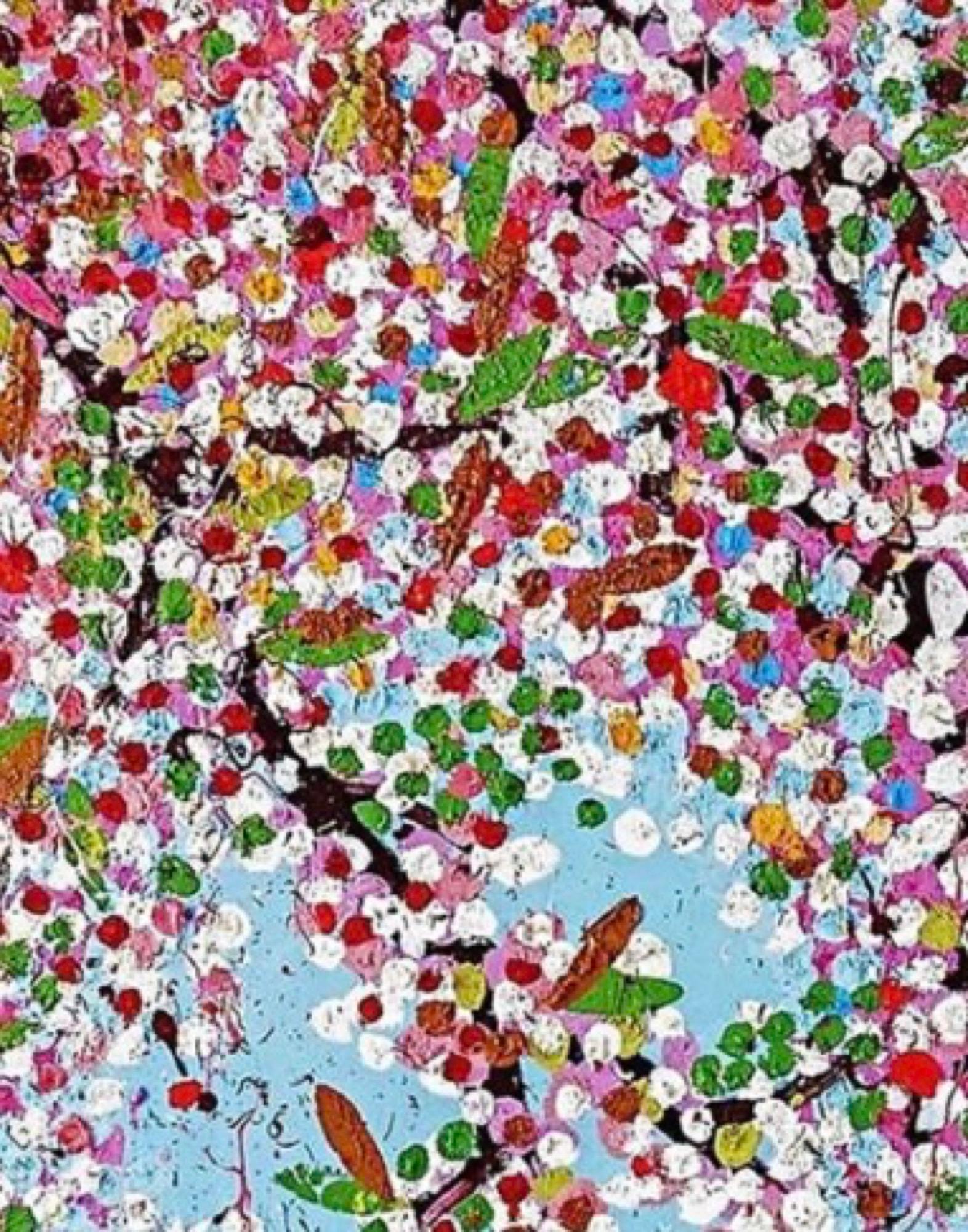 Cherry Blossoms Poster (Framed) - Foundation Cartier Cerisiers En Fleurs Cherry - Gray Landscape Print by Damien Hirst