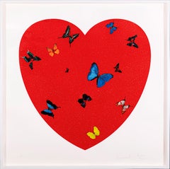 Vintage Damien Hirst 'All You Need Is Love, Love, Love' Diamond Dust Screen Print, 2010