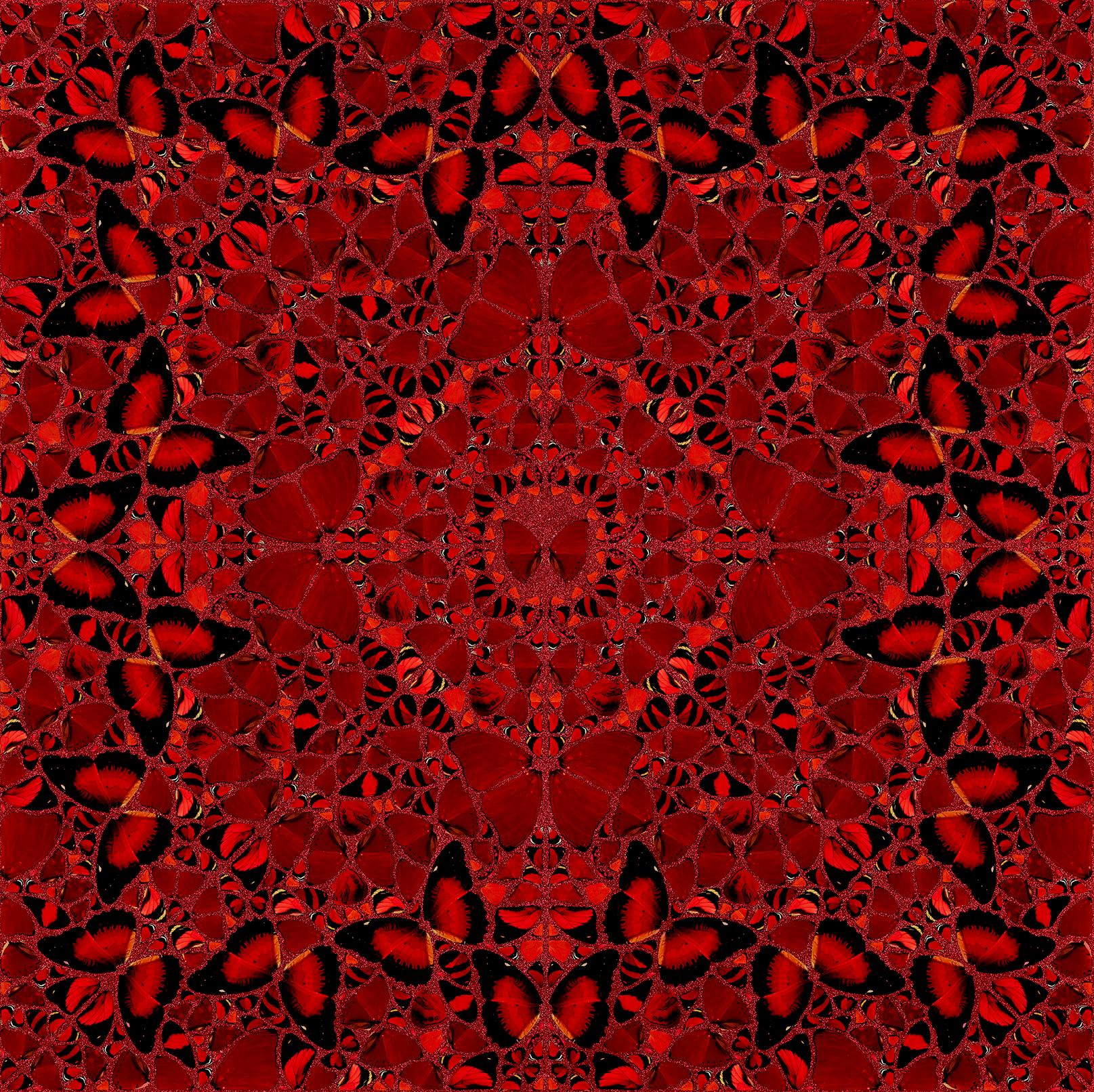 Figurative Print Damien Hirst - DAMIEN HIRST - EMPRESSES : NŪR JAHĀN - Édition limitée. Papillons pailletés rouges