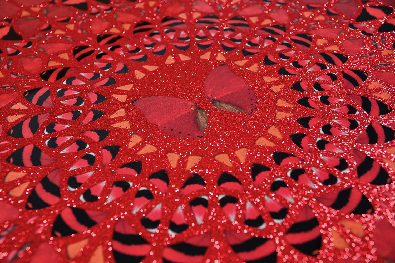 DAMIEN HIRST - EMPRESSES: SUIKO Limited Modern Butterflies glitter rosso - Print Moderno di Damien Hirst