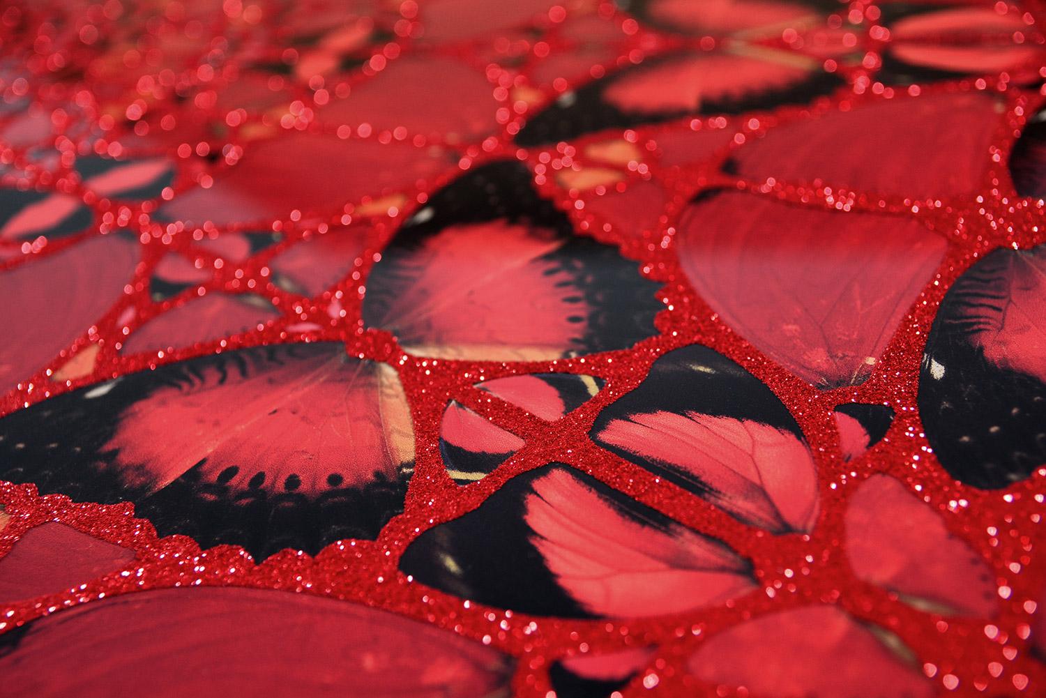 DAMIEN HIRST - EMPRESSES : SUIKO Limited Modern Butterflies rouge pailleté - Rouge Figurative Print par Damien Hirst