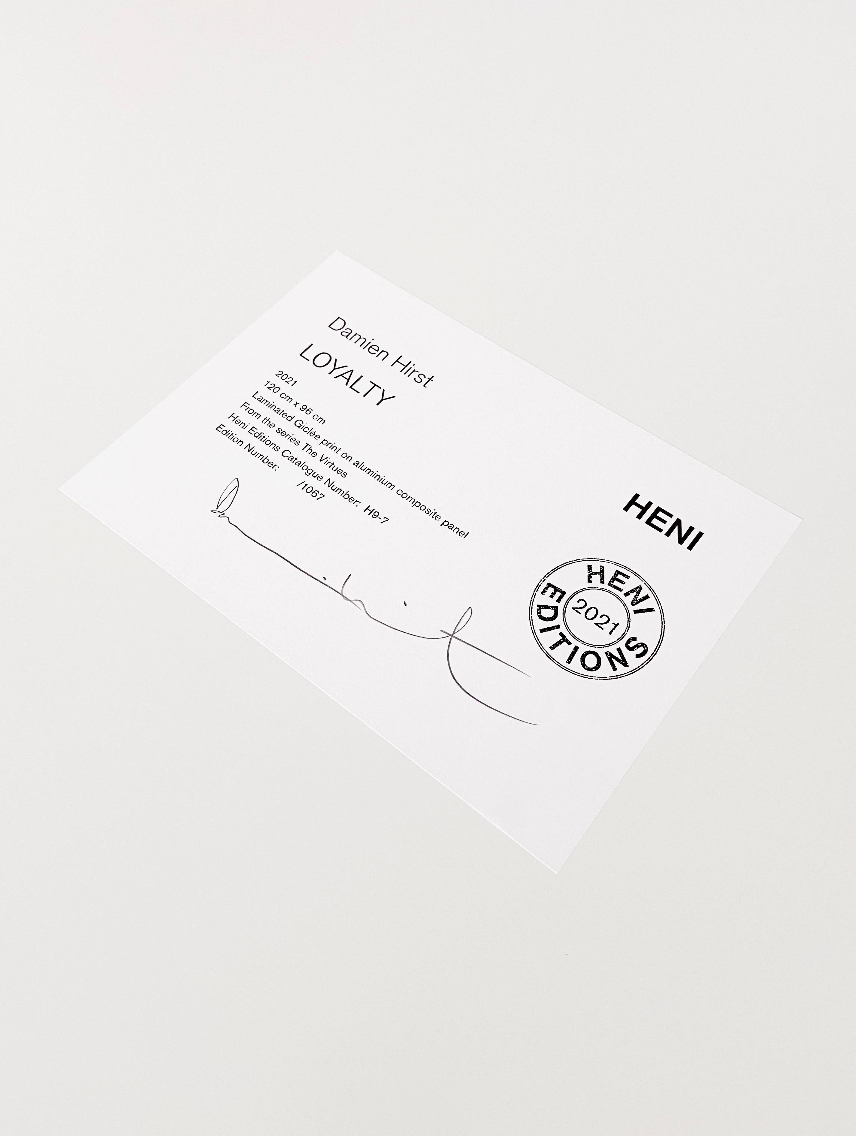 Damien Hirst (British, b. 1965)
H9-7 Loyalty, 2021
Medium: Diasec-mounted Giclée print on aluminium composite panel
Dimensions: 120 x 96 cm
Edition of 1067: Hand-signed and numbered
Publisher: HENI, London
Condition: Mint (in its original