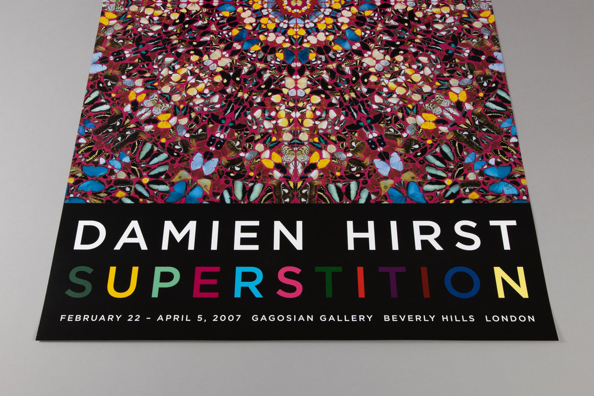 Original exhibition poster by Damien Hirst from 2007. The exhibition took place at Gagosian, Davies Street, London, and Gagosian, Beverly Hills. 

Damien Hirst (British, b. 1965)
Damien Hirst Superstition, 2007
Medium: Exhibition poster (offset