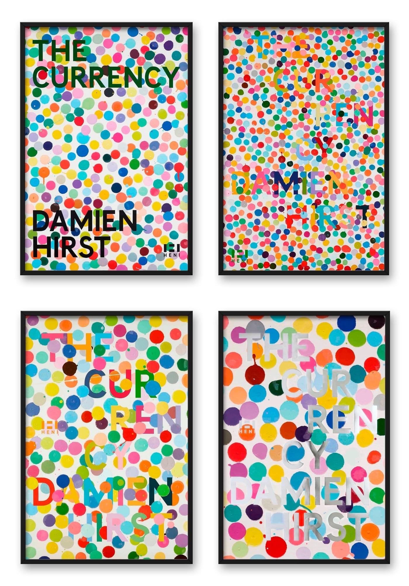 Damien Hirst, The Currency Posters (Set of 4) (Framed)

A set of four offset lithograph prints on thick semi-gloss paper in a black box frame

Unframed: 59.4 x 88.9 cm (23 2/5 x 35 in)
Framed: 61.4 x 90.9 cm

Artworks are accompanied by a