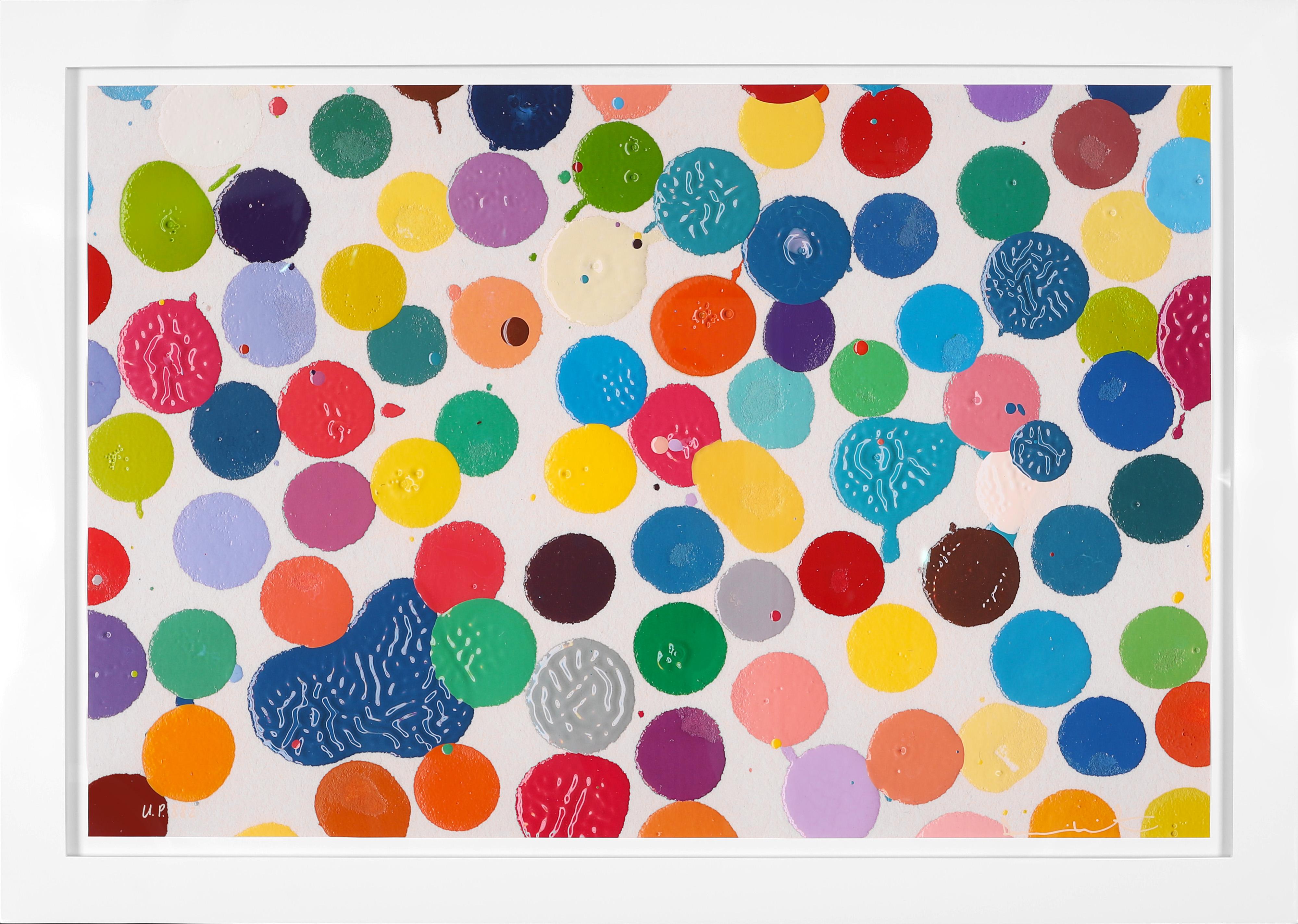This large-scale iconic contemporary pop art 'Untitled' Spots is a multi-color monoprint by Damien Hirst is the only one of its kind printed. The quintessential bright color palette of unique hues have made the 'Spot Series' an international