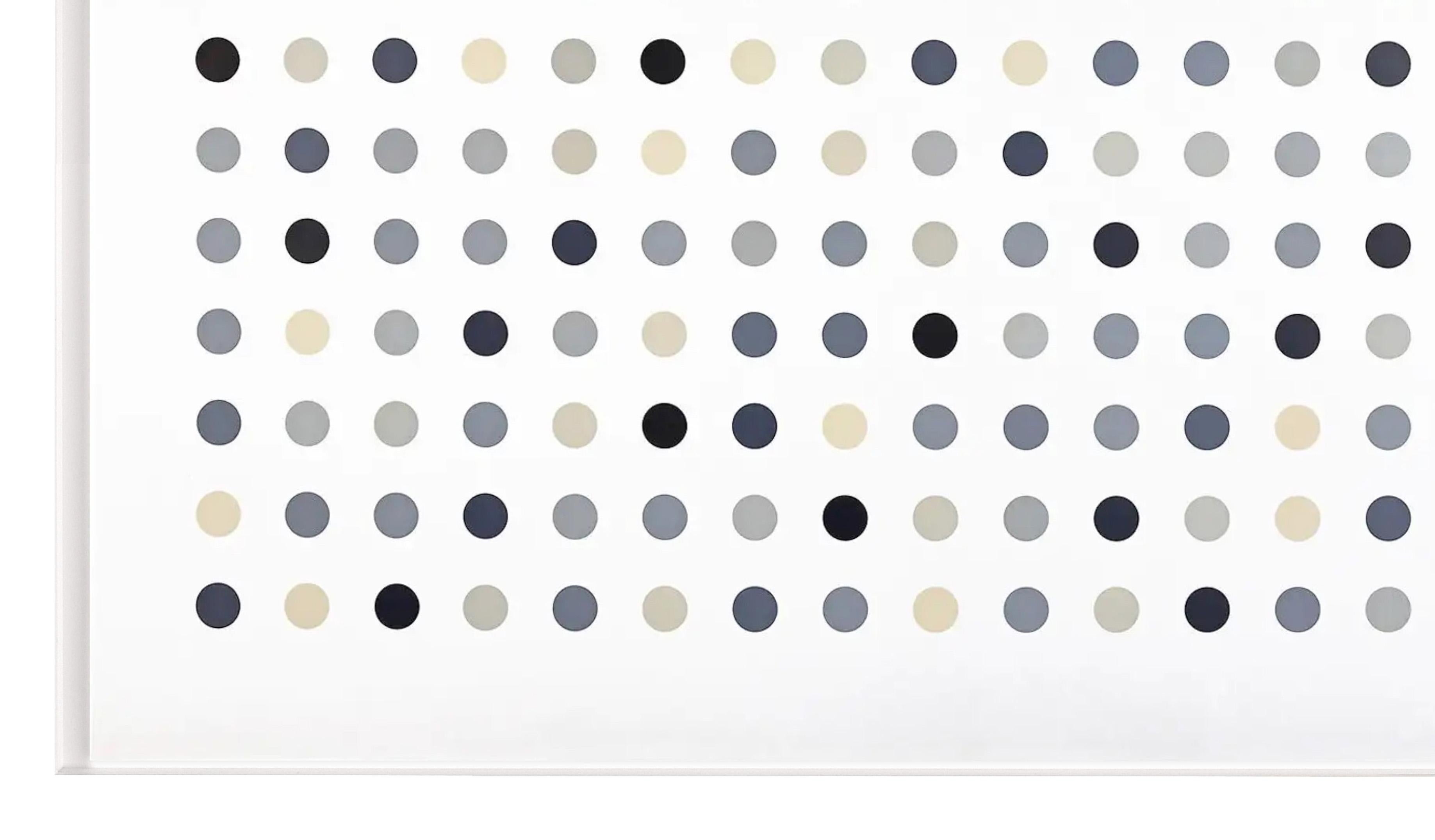Proofed and editioned by Peter Kosowicz at Thumbprint Editions Ltd, London, published by Paragon Press.
Edition 2/115

The large-scale pop-art 'Grey Spots' Etching with Aquatint is an engraving with aquatint. His minimalist aesthetic blue chip
