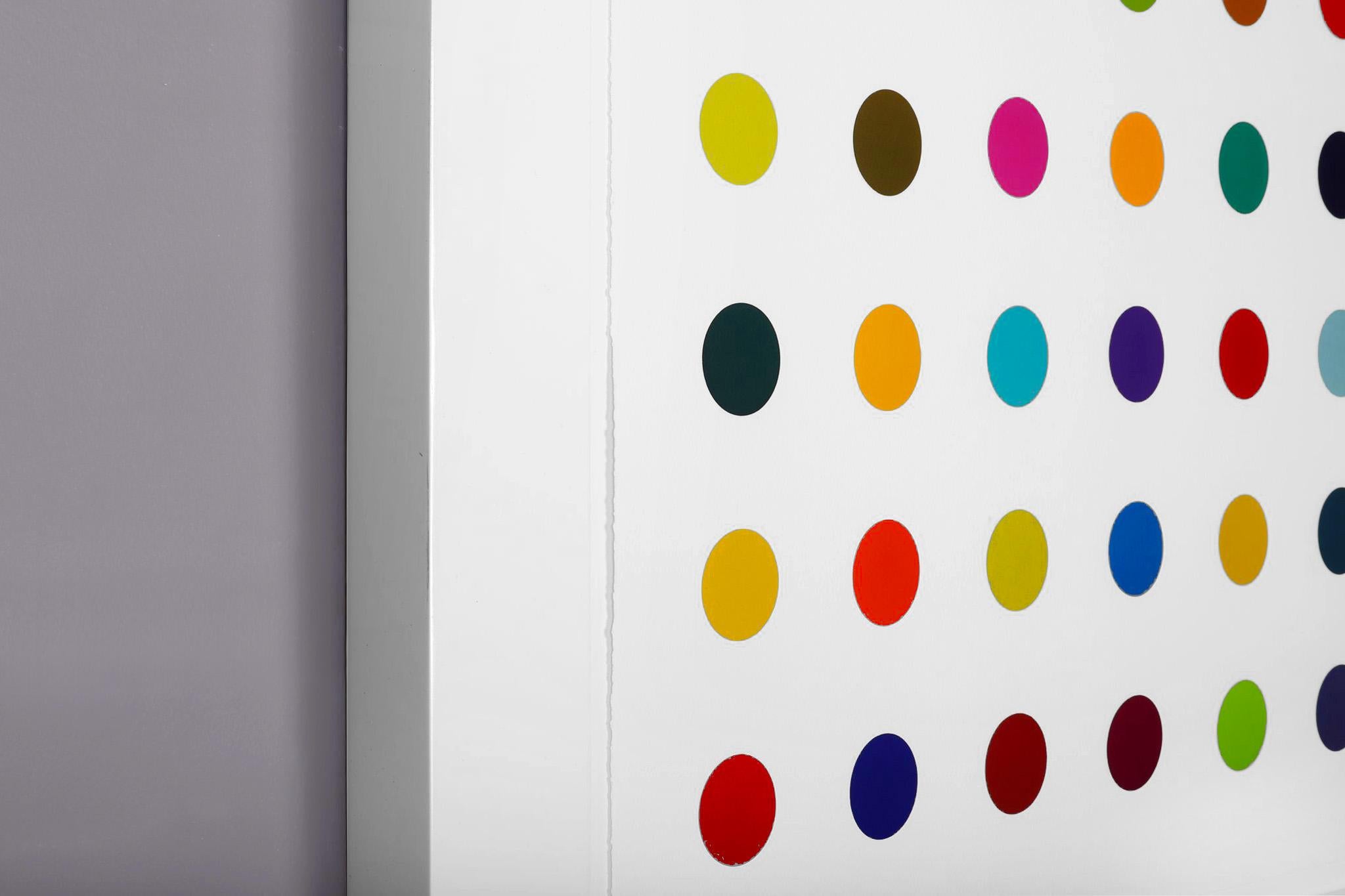 The Horizontal 'Spots' by Damien Hirst is a multi-color woodcut in his signature palette formed with series unique colors. This exquisite piece is created in a limited edition of only 55 in existence. Edition 30 of 55 Published by Paragon Press,