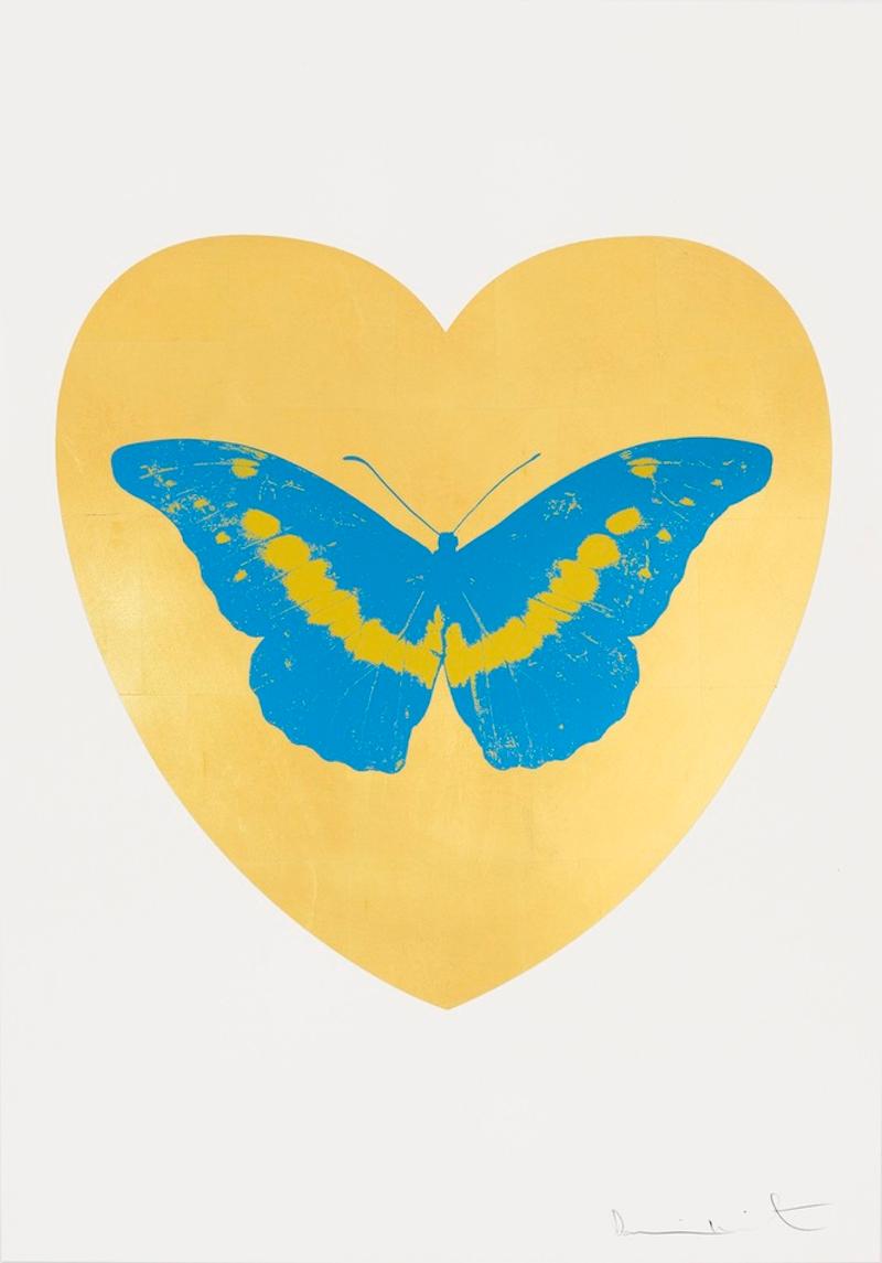 Damien Hirst Figurative Print - I Love You - Gold Leaf/Turquoise/Oriental Gold