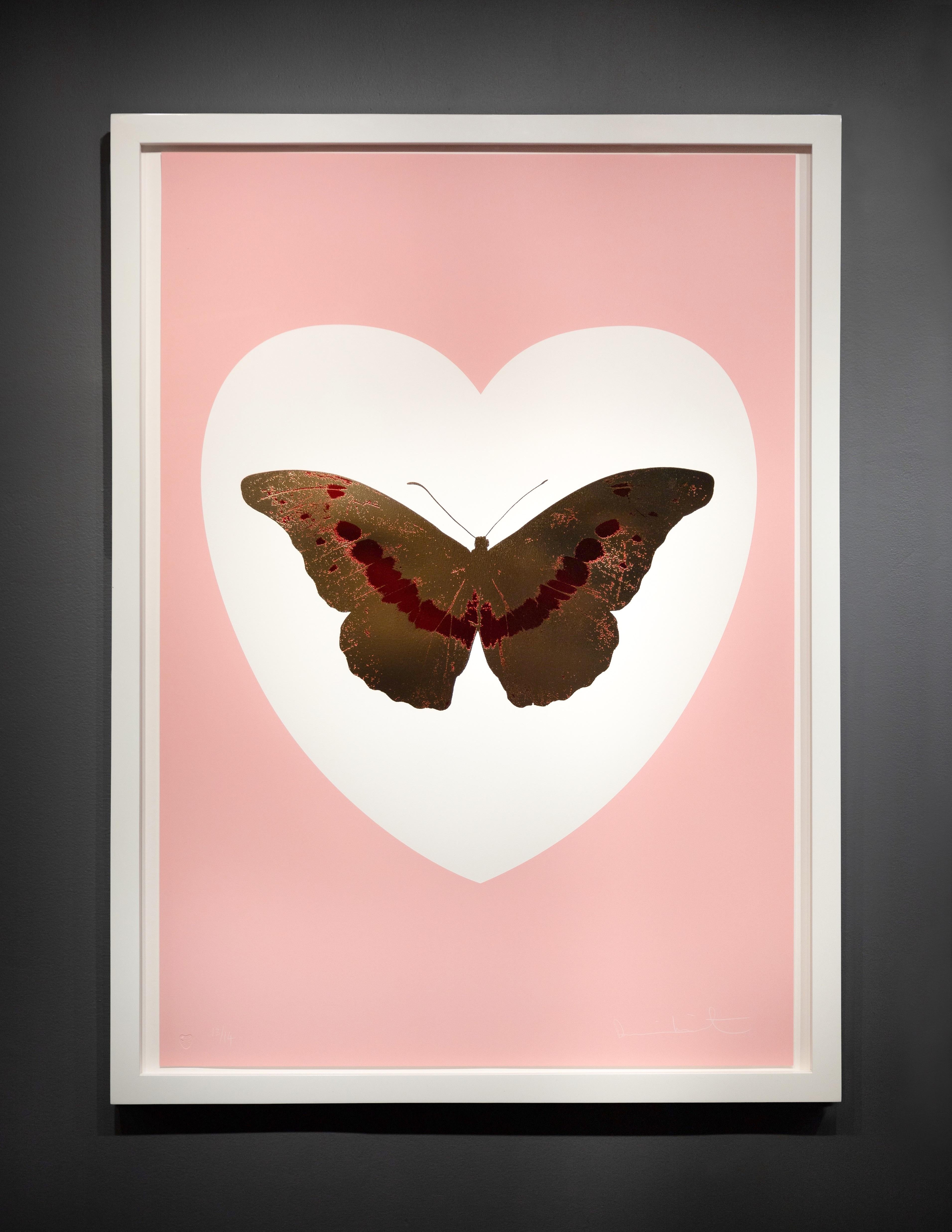 'I Love You' Pink, Gold Foil Block Butterfly - Print by Damien Hirst