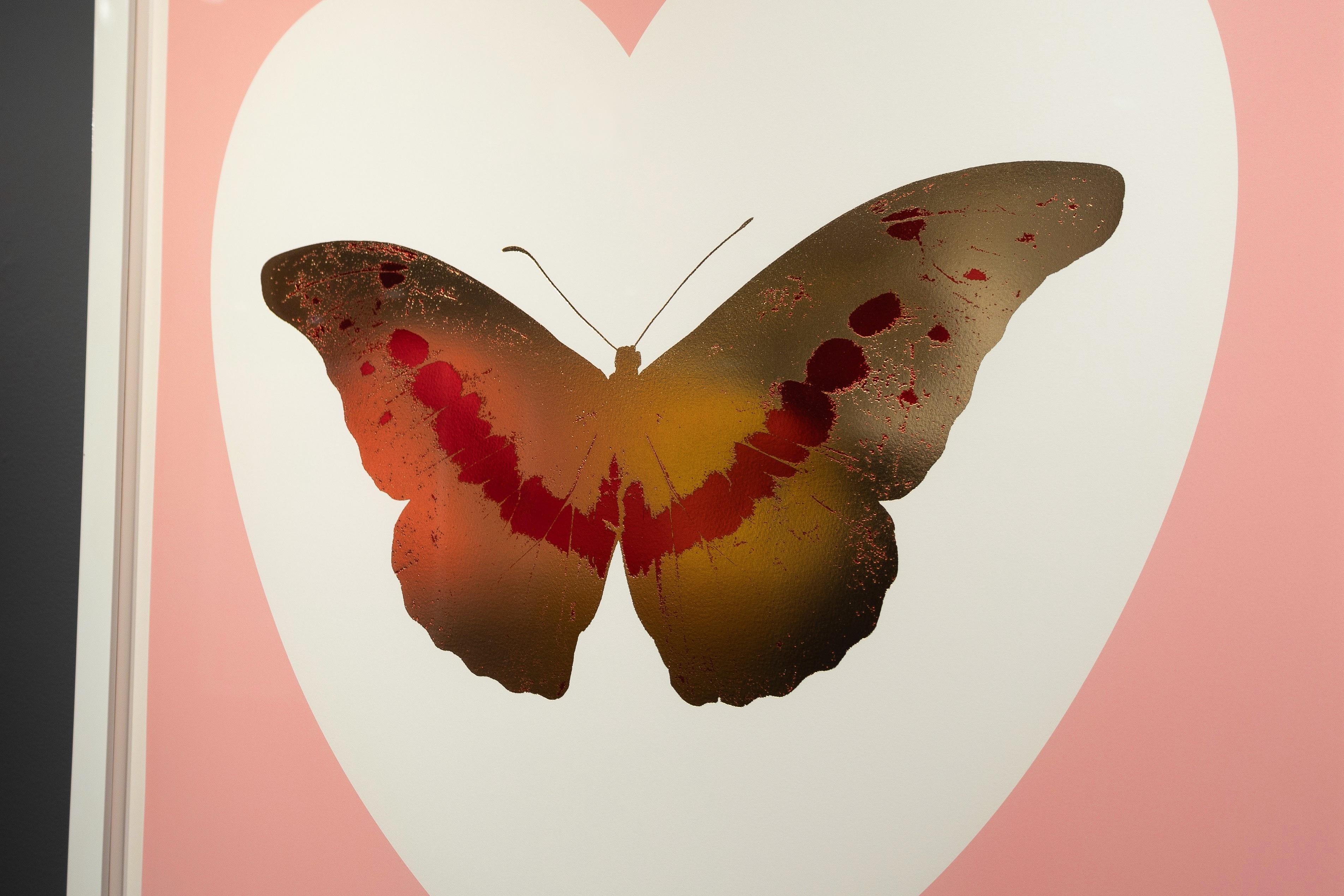 'I Love You' Pink, Gold Foil Block Butterfly - Contemporary Print by Damien Hirst